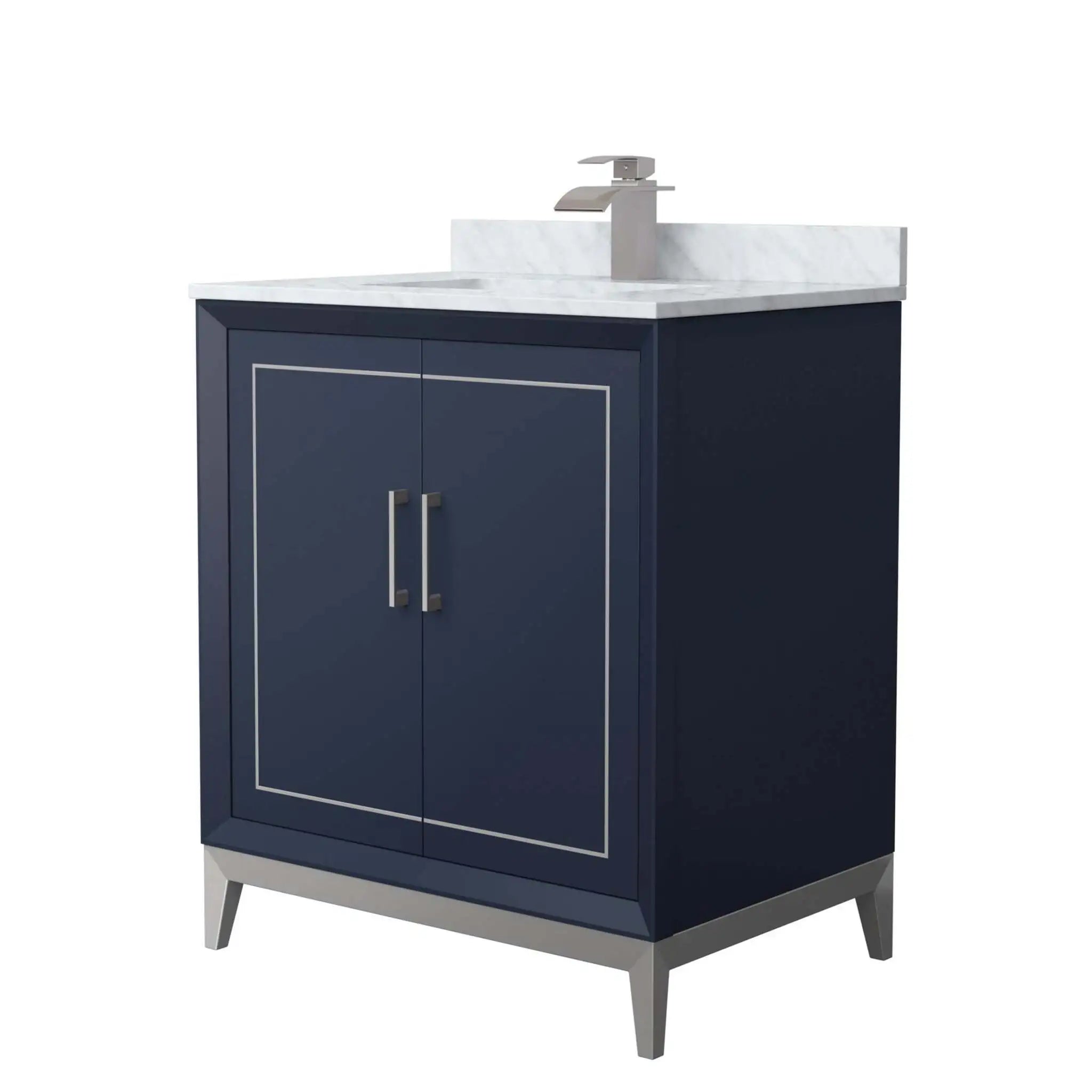 30" Marlena Single Bathroom Vanity in Dark Blue with Brushed Nickel Trim by Wyndham