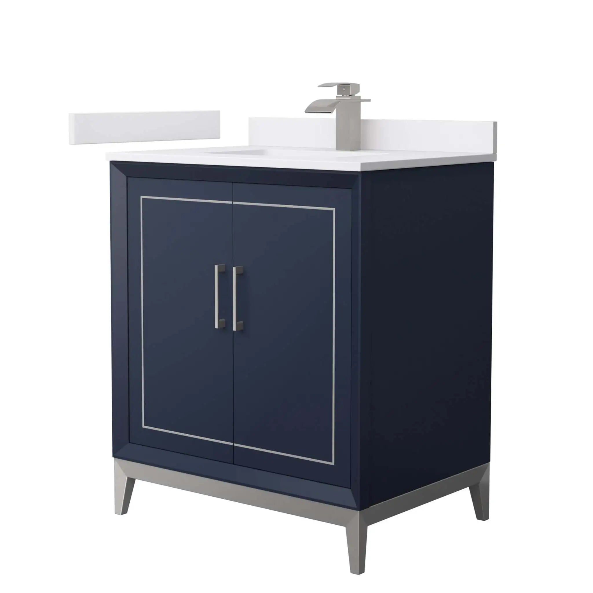 30" Marlena Single Bathroom Vanity in Dark Blue with Brushed Nickel Trim by Wyndham