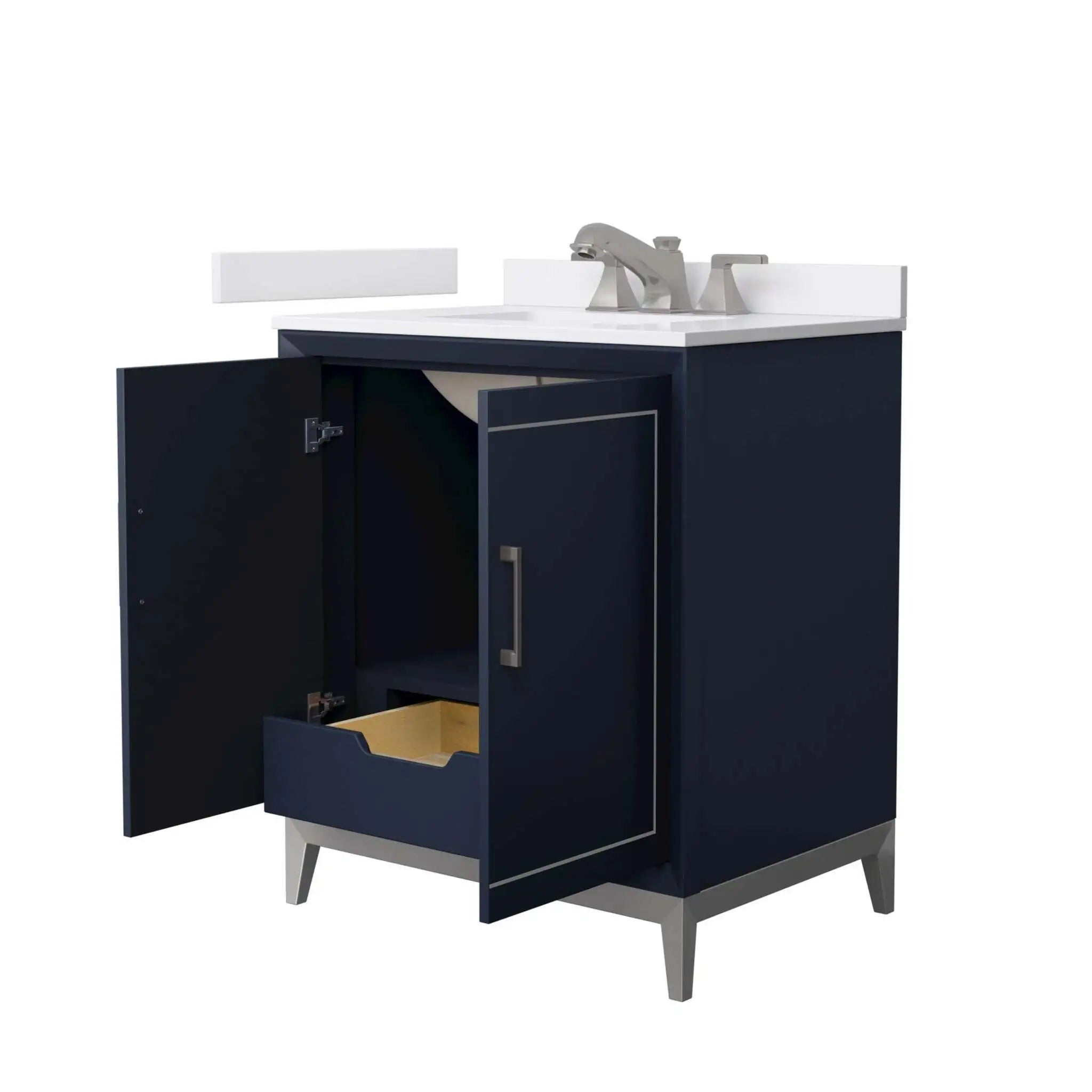 30" Marlena Single Bathroom Vanity in Dark Blue with Brushed Nickel Trim by Wyndham