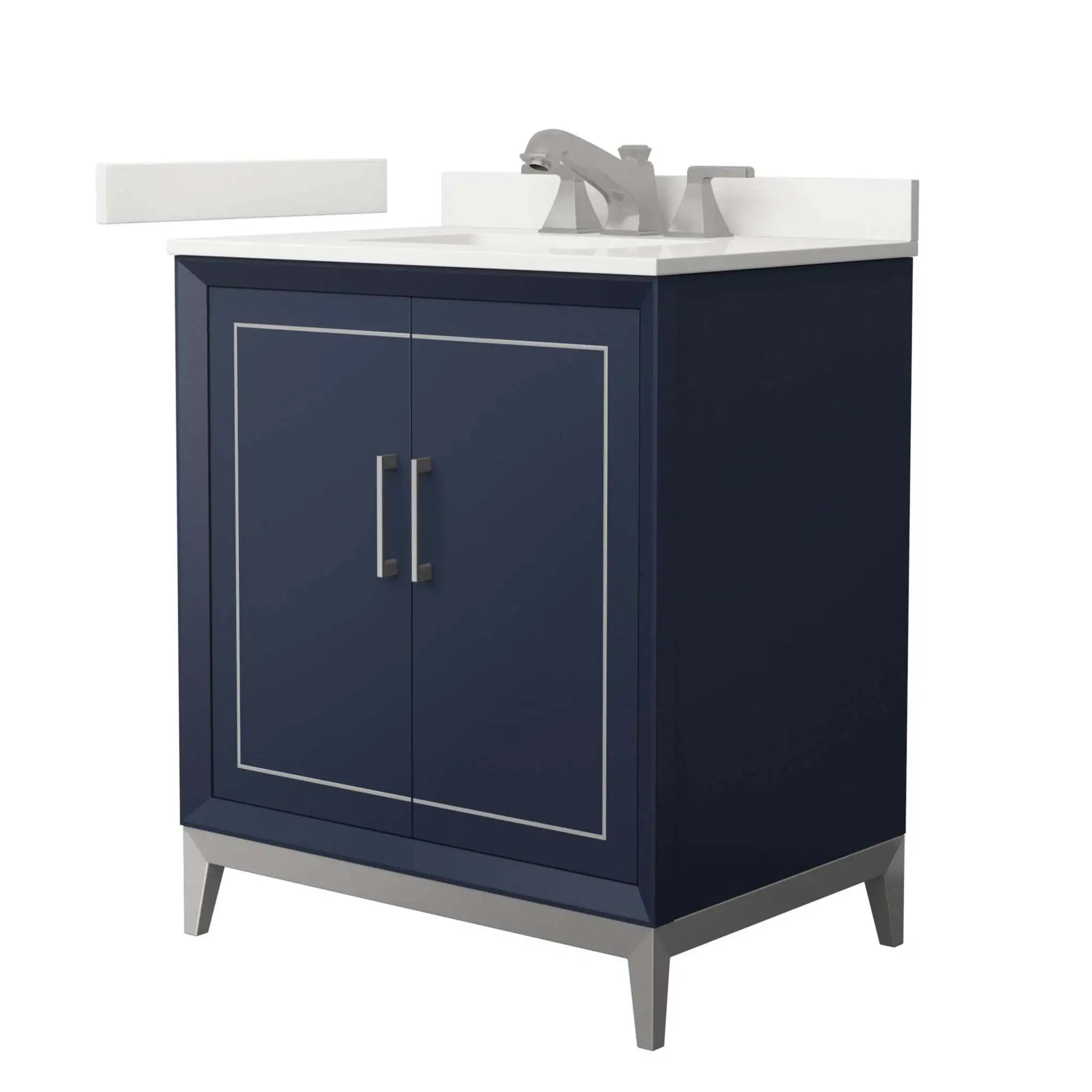 30" Marlena Single Bathroom Vanity in Dark Blue with Brushed Nickel Trim by Wyndham