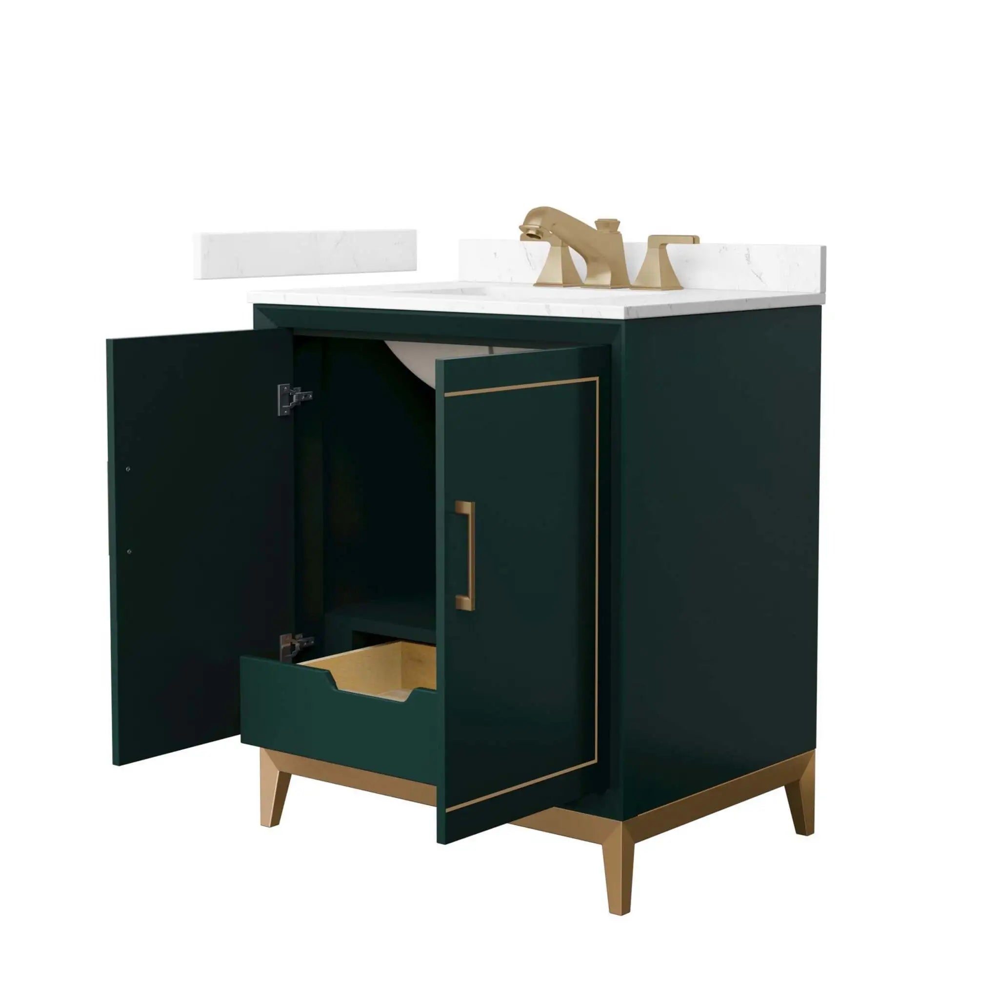 30" Marlena Single Bathroom Vanity in Green with Satin Bronze Trim by Wyndham