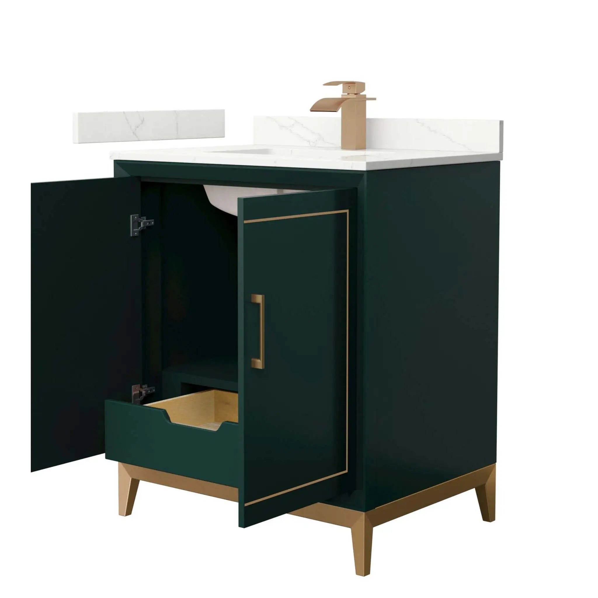 30" Marlena Single Bathroom Vanity in Green with Satin Bronze Trim by Wyndham