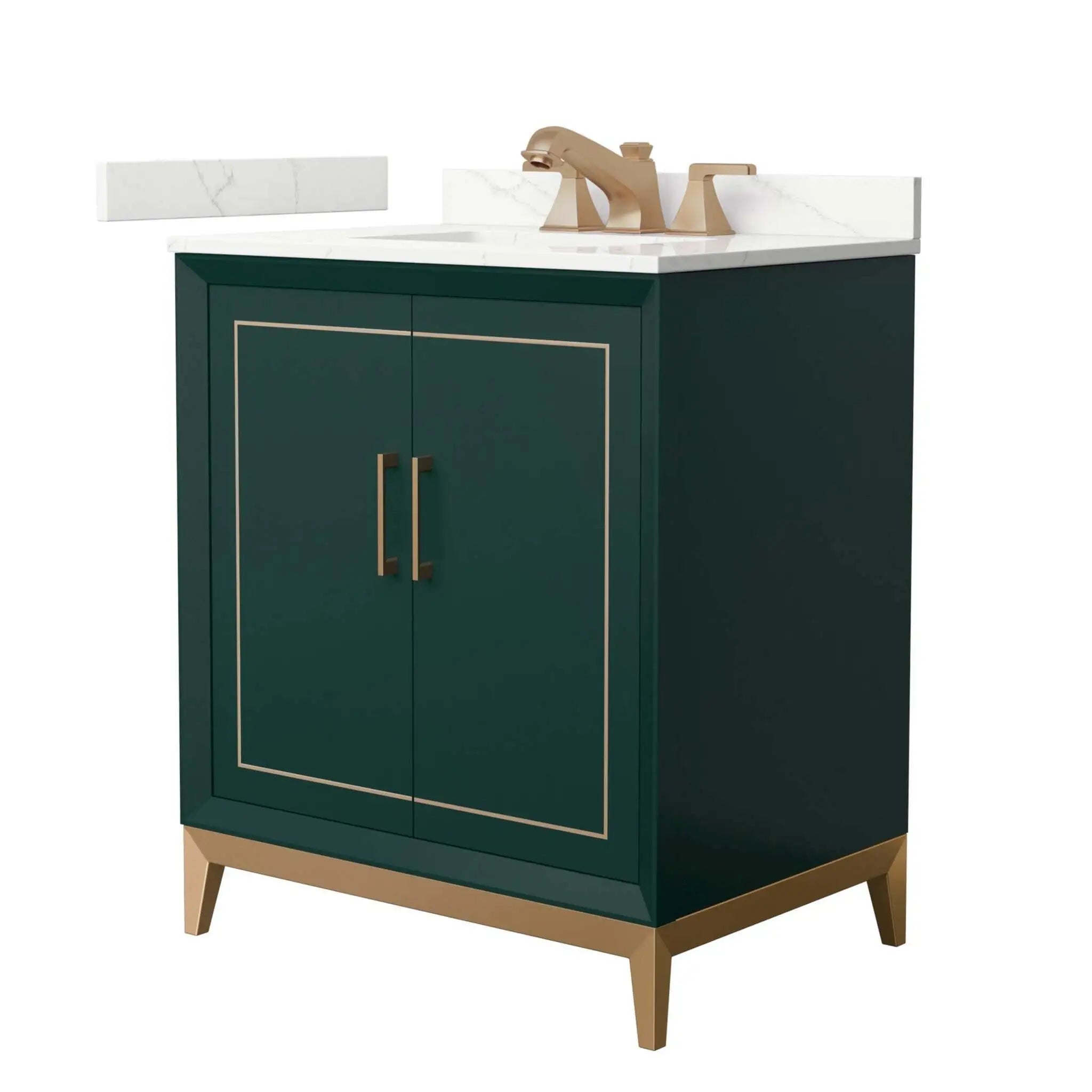 30" Marlena Single Bathroom Vanity in Green with Satin Bronze Trim by Wyndham