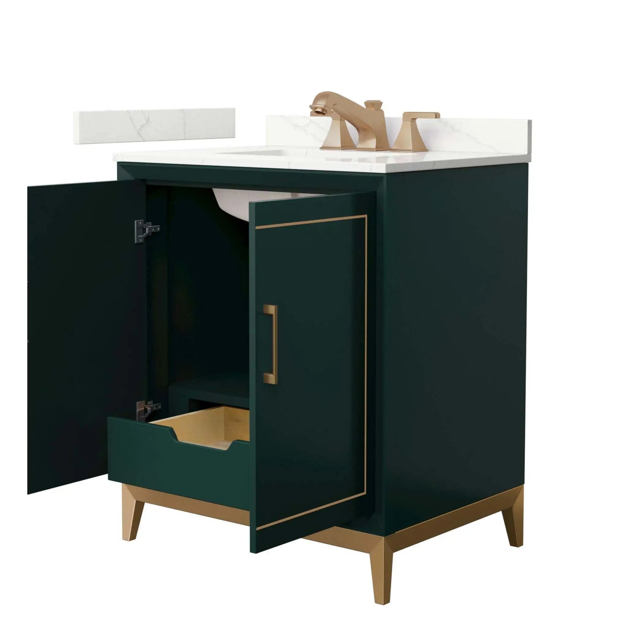 30" Marlena Single Bathroom Vanity in Green with Satin Bronze Trim by Wyndham
