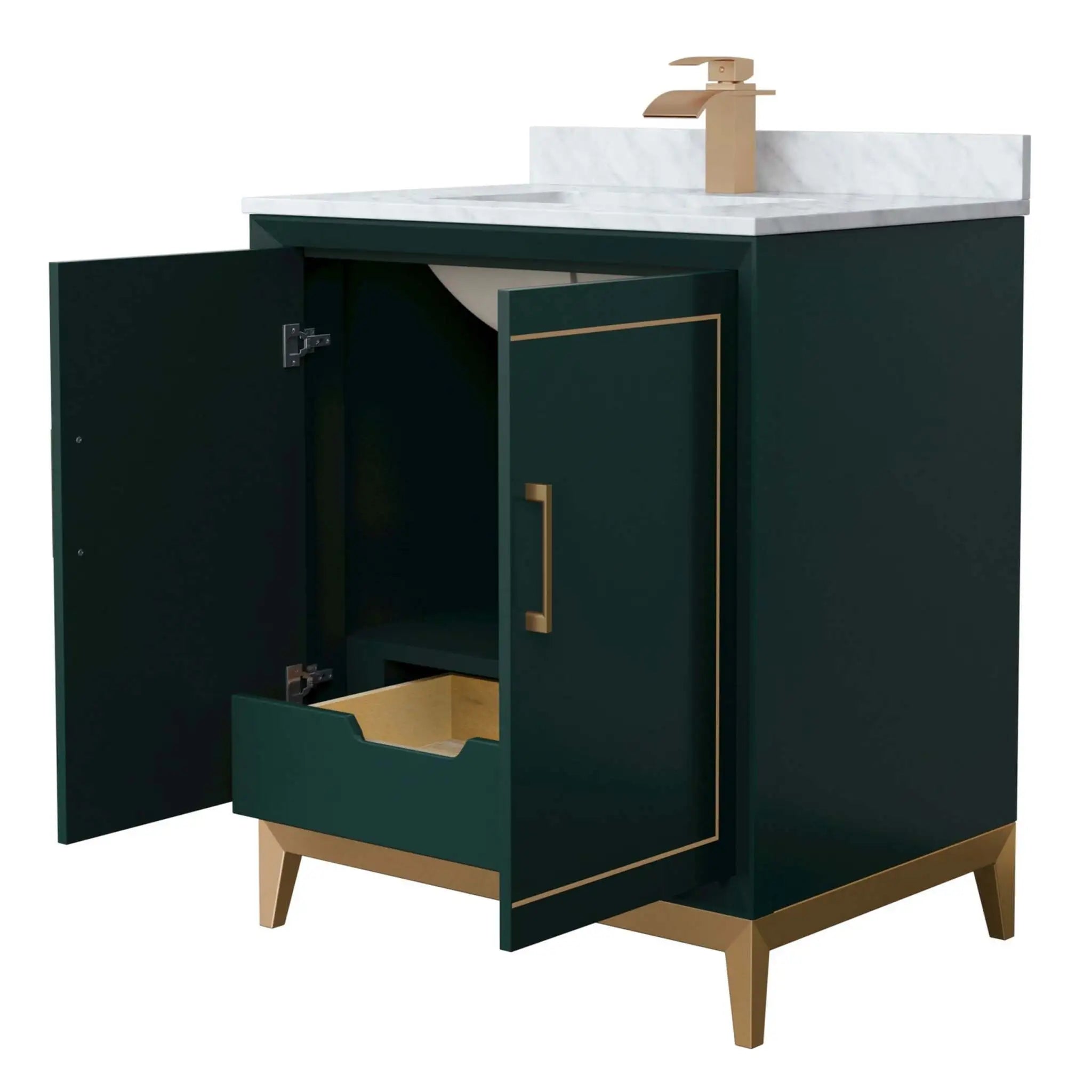 30" Marlena Single Bathroom Vanity in Green with Satin Bronze Trim by Wyndham