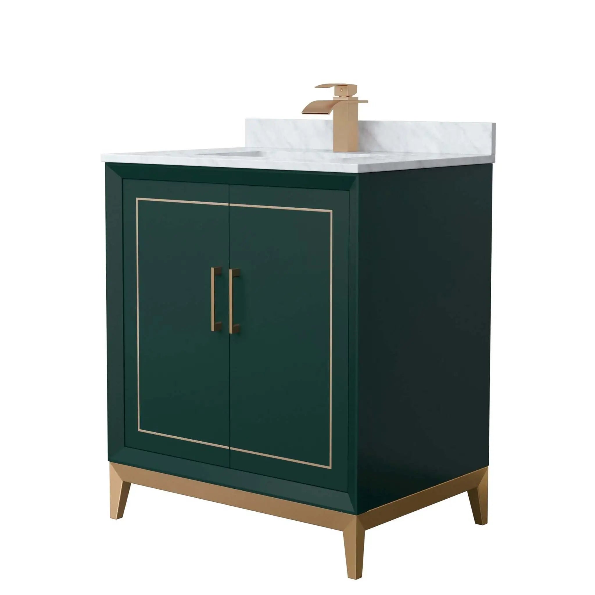 30" Marlena Single Bathroom Vanity in Green with Satin Bronze Trim by Wyndham