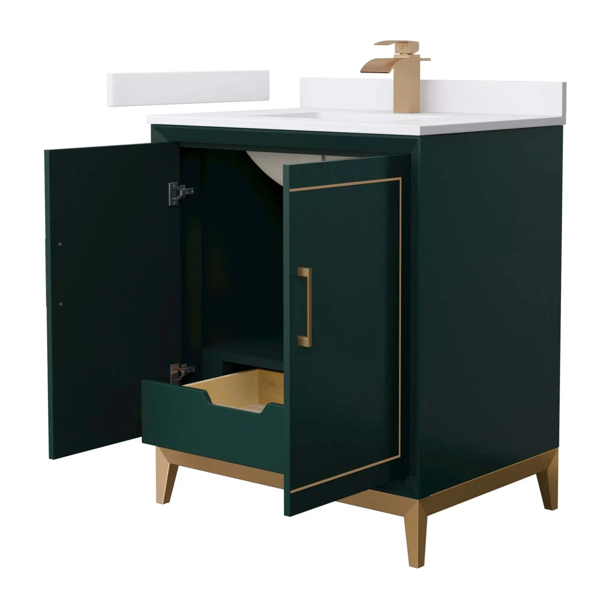 30" Marlena Single Bathroom Vanity in Green with Satin Bronze Trim by Wyndham