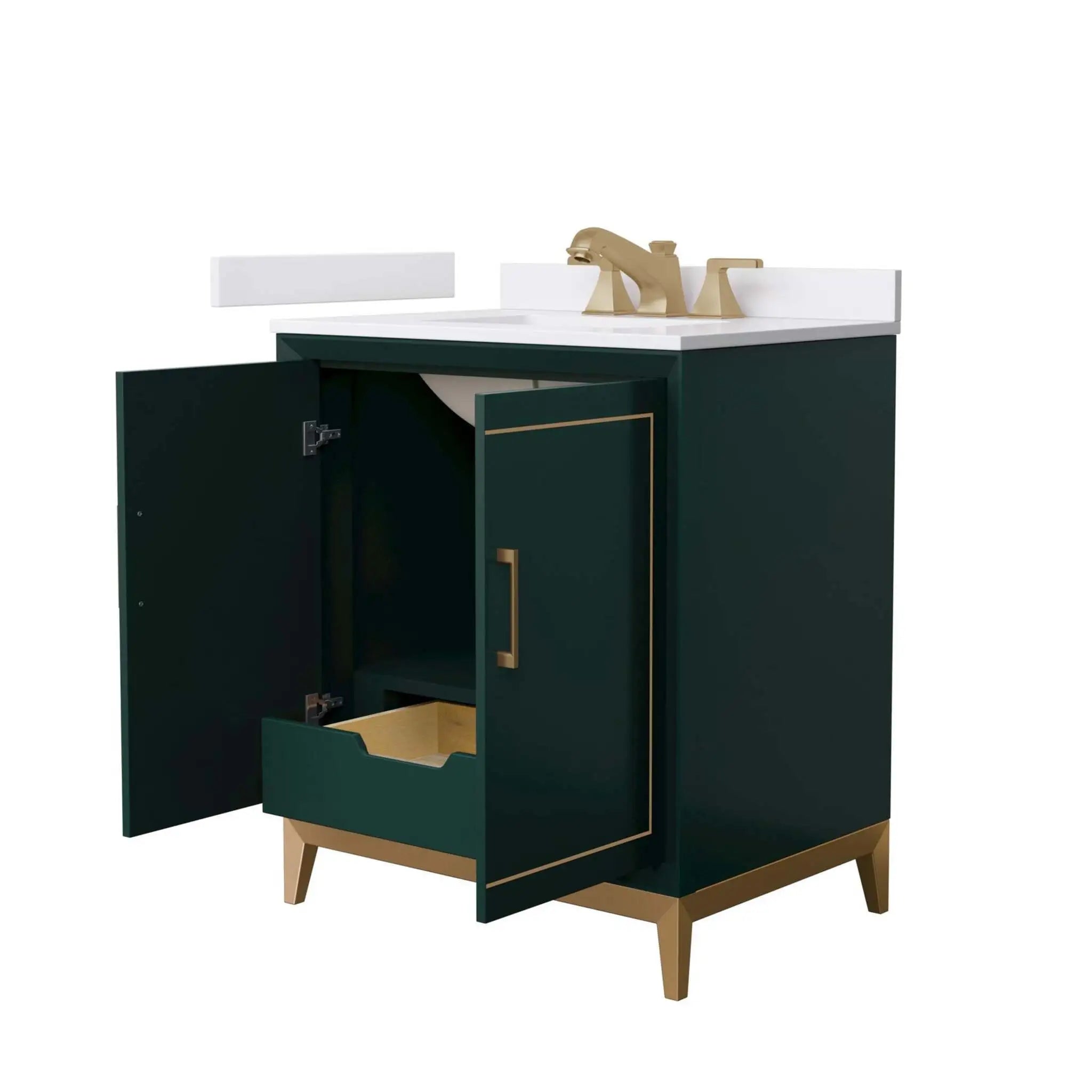 30" Marlena Single Bathroom Vanity in Green with Satin Bronze Trim by Wyndham