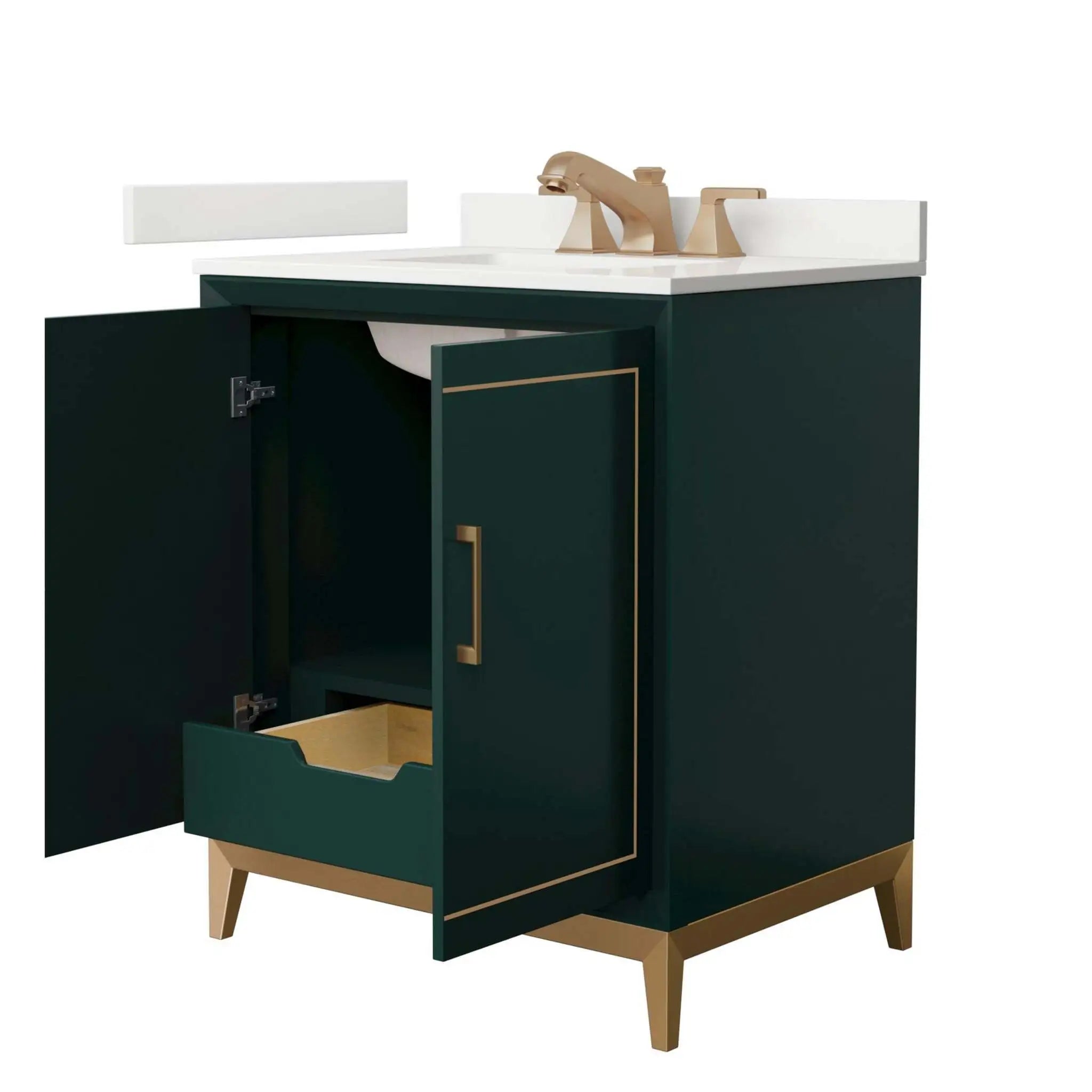 30" Marlena Single Bathroom Vanity in Green with Satin Bronze Trim by Wyndham