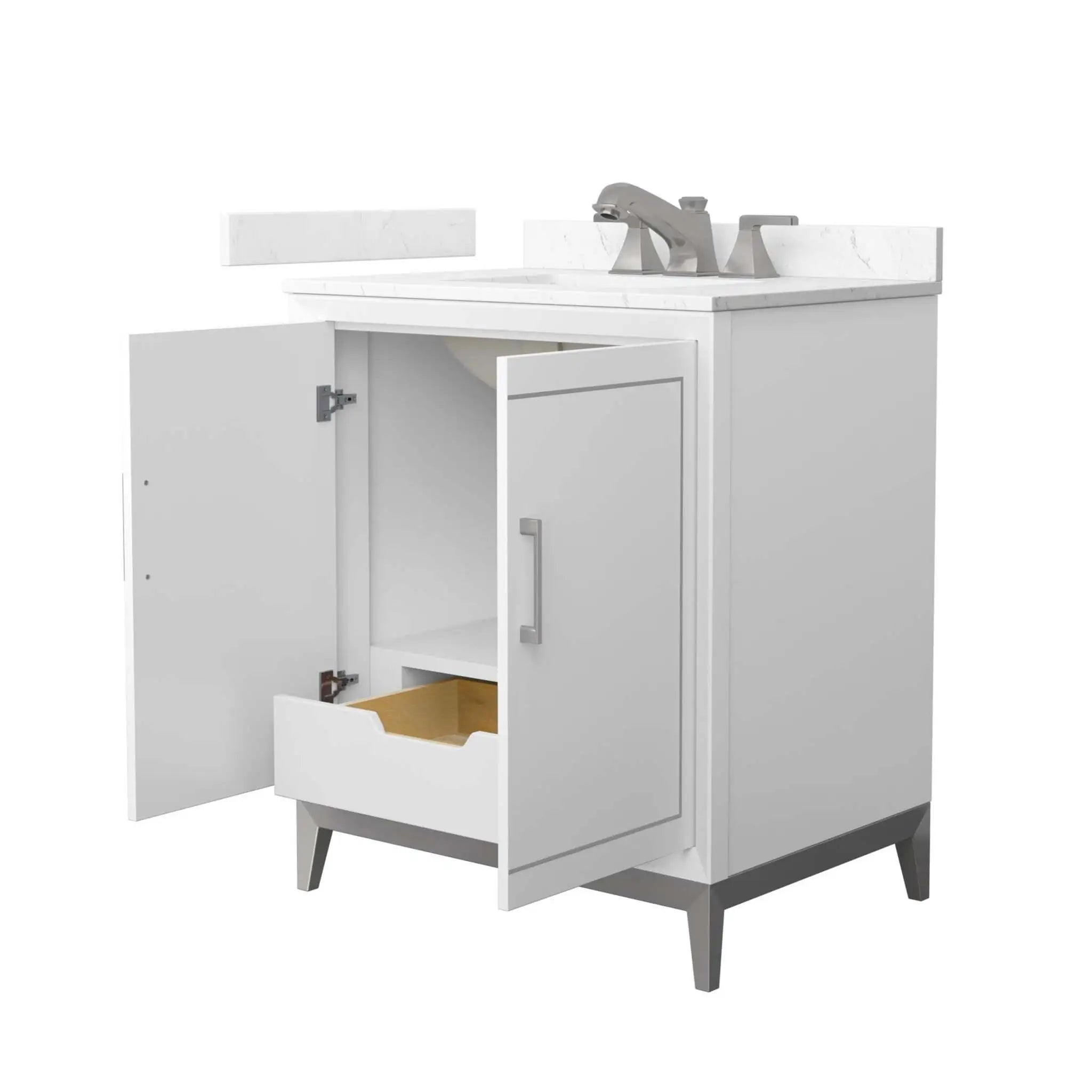 30" Marlena Single Bathroom Vanity in White with Brushed Nickel Trim by Wyndham