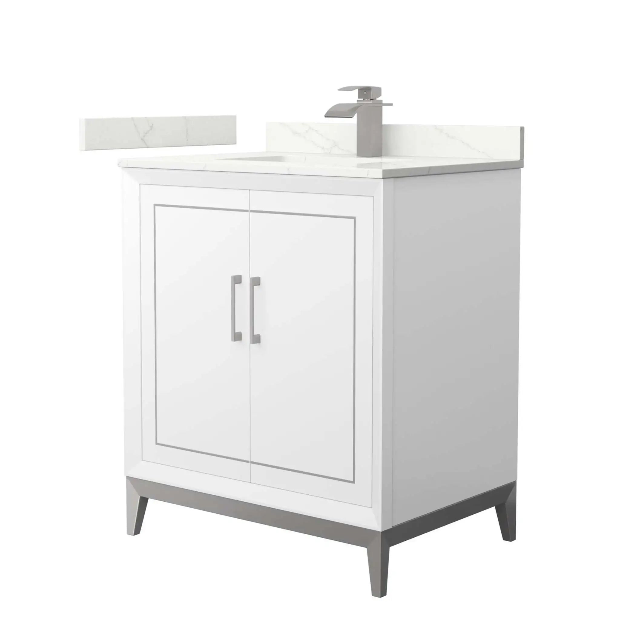 30" Marlena Single Bathroom Vanity in White with Brushed Nickel Trim by Wyndham