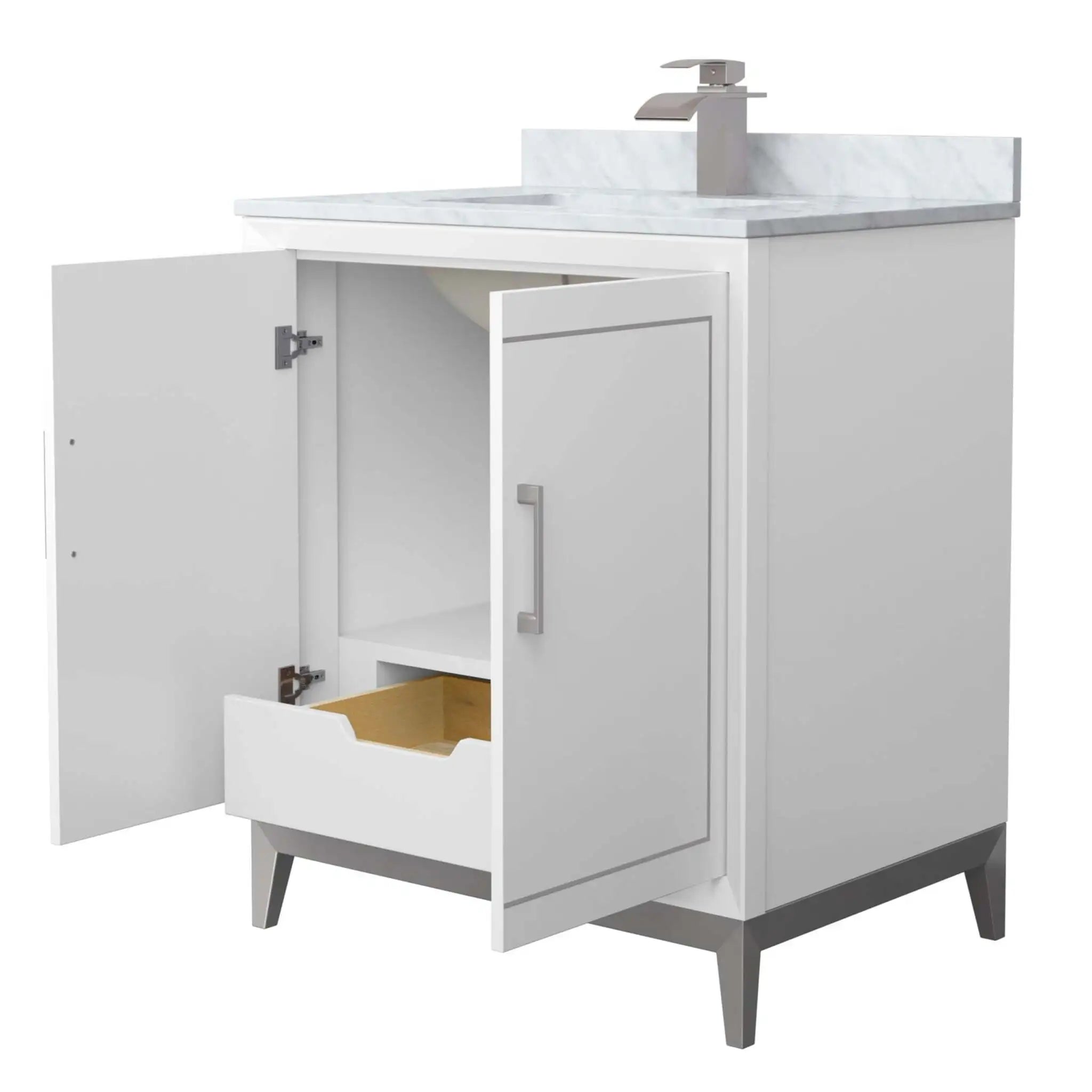 30" Marlena Single Bathroom Vanity in White with Brushed Nickel Trim by Wyndham