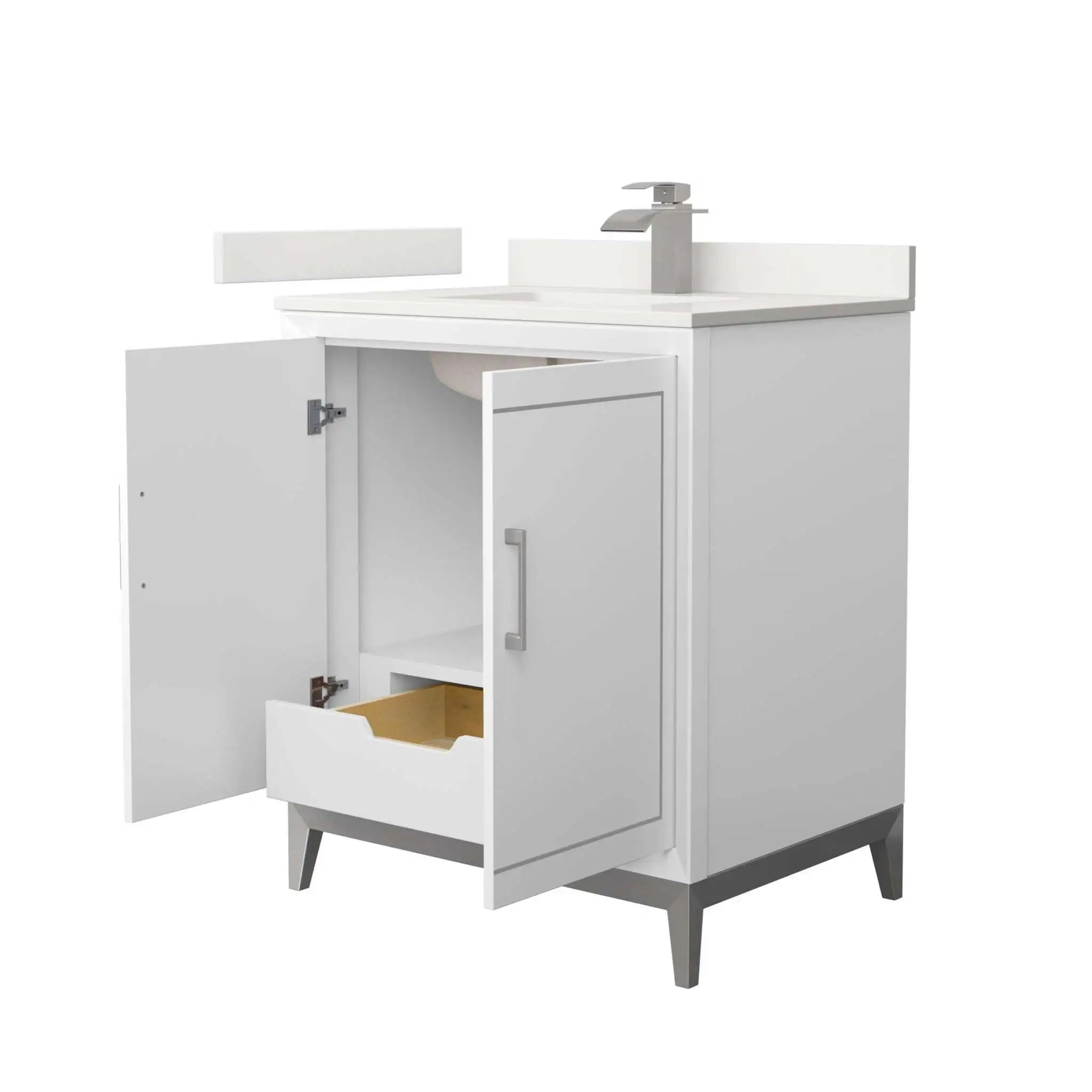 30" Marlena Single Bathroom Vanity in White with Brushed Nickel Trim by Wyndham