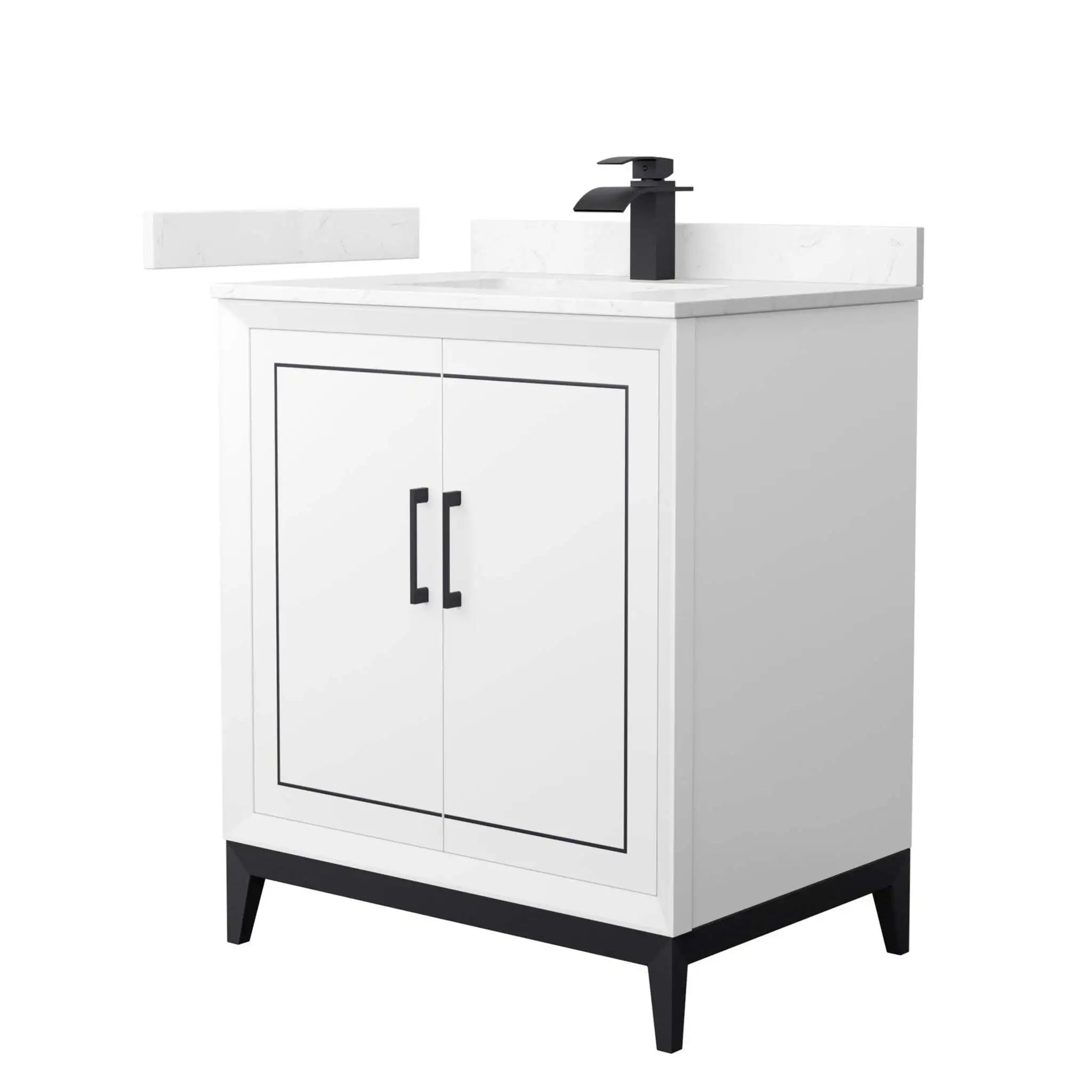 30" Marlena Single Bathroom Vanity in White with Matte Black Trim by Wyndham
