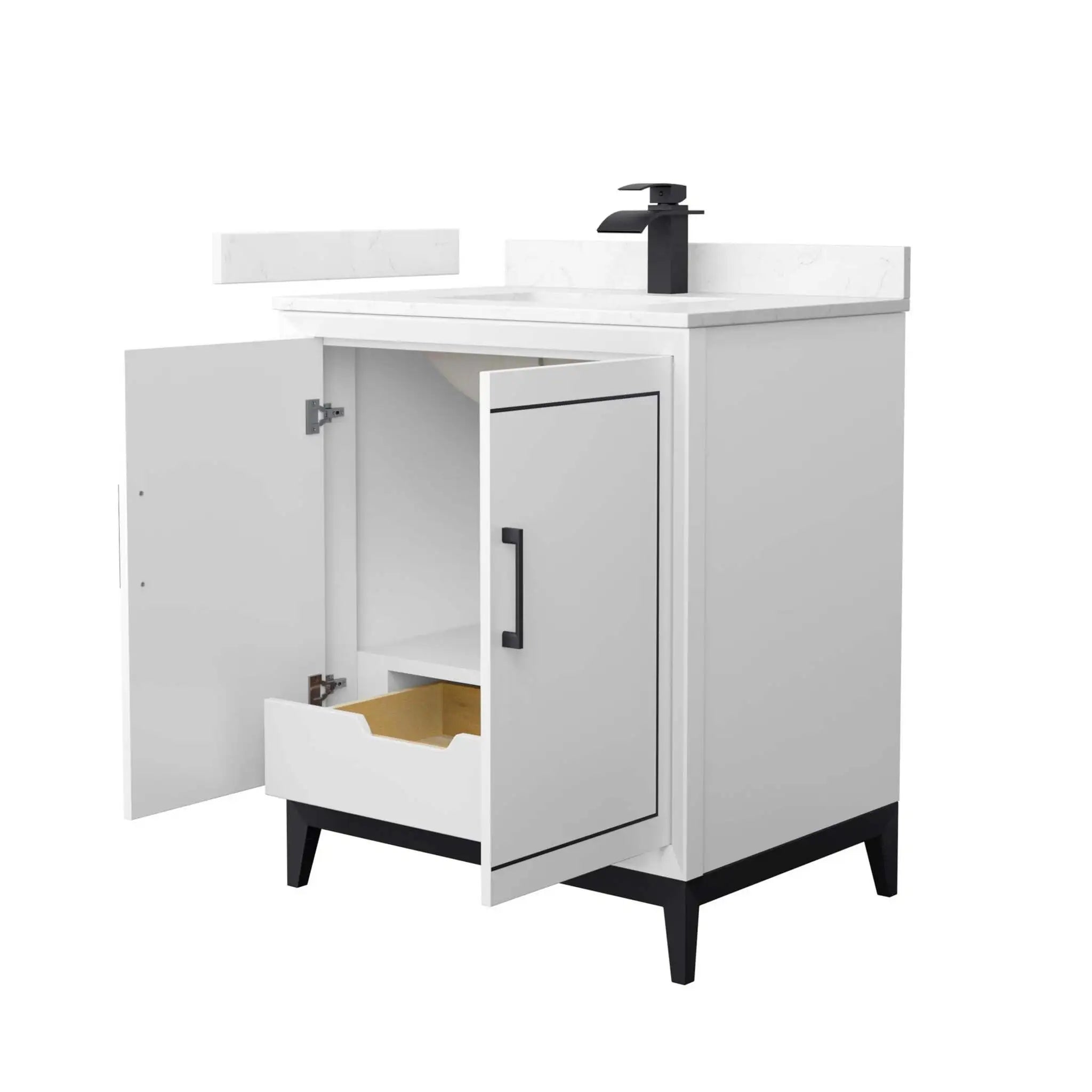 30" Marlena Single Bathroom Vanity in White with Matte Black Trim by Wyndham