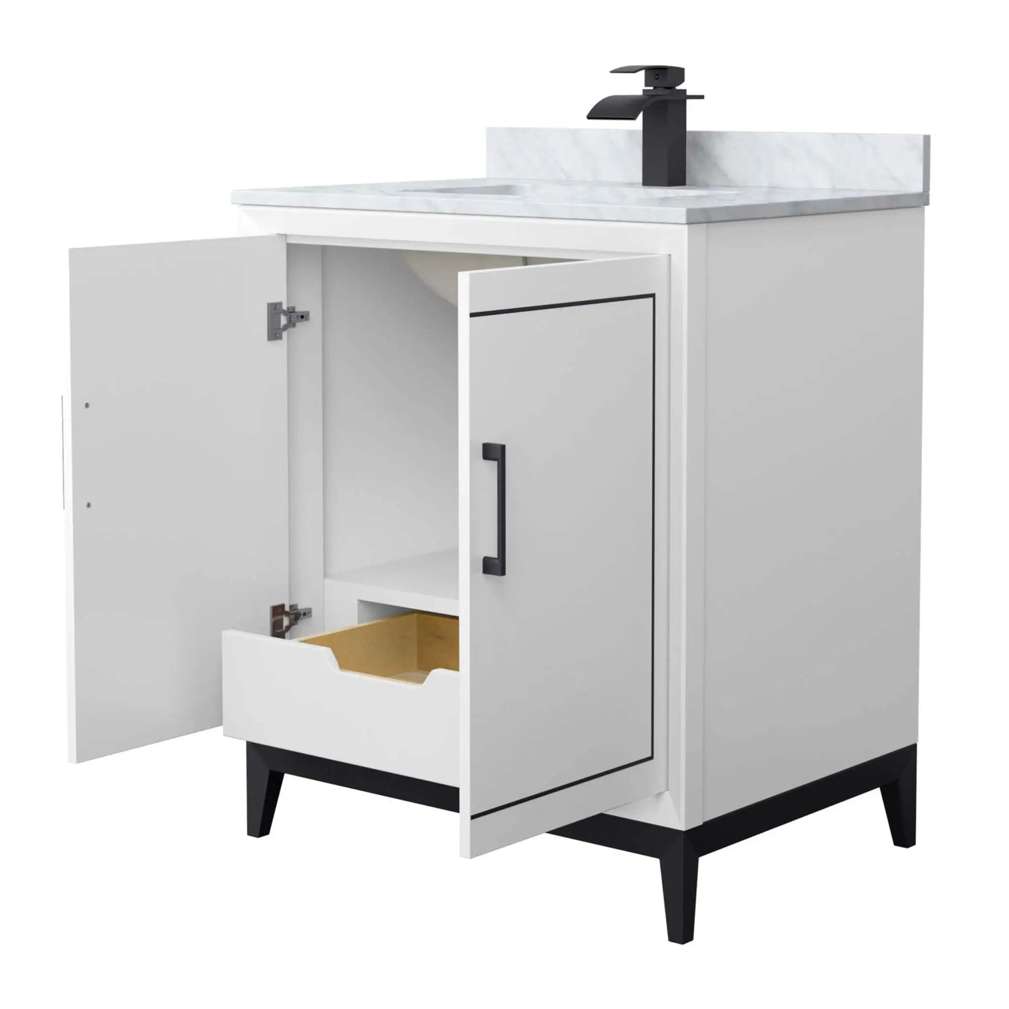 30" Marlena Single Bathroom Vanity in White with Matte Black Trim by Wyndham