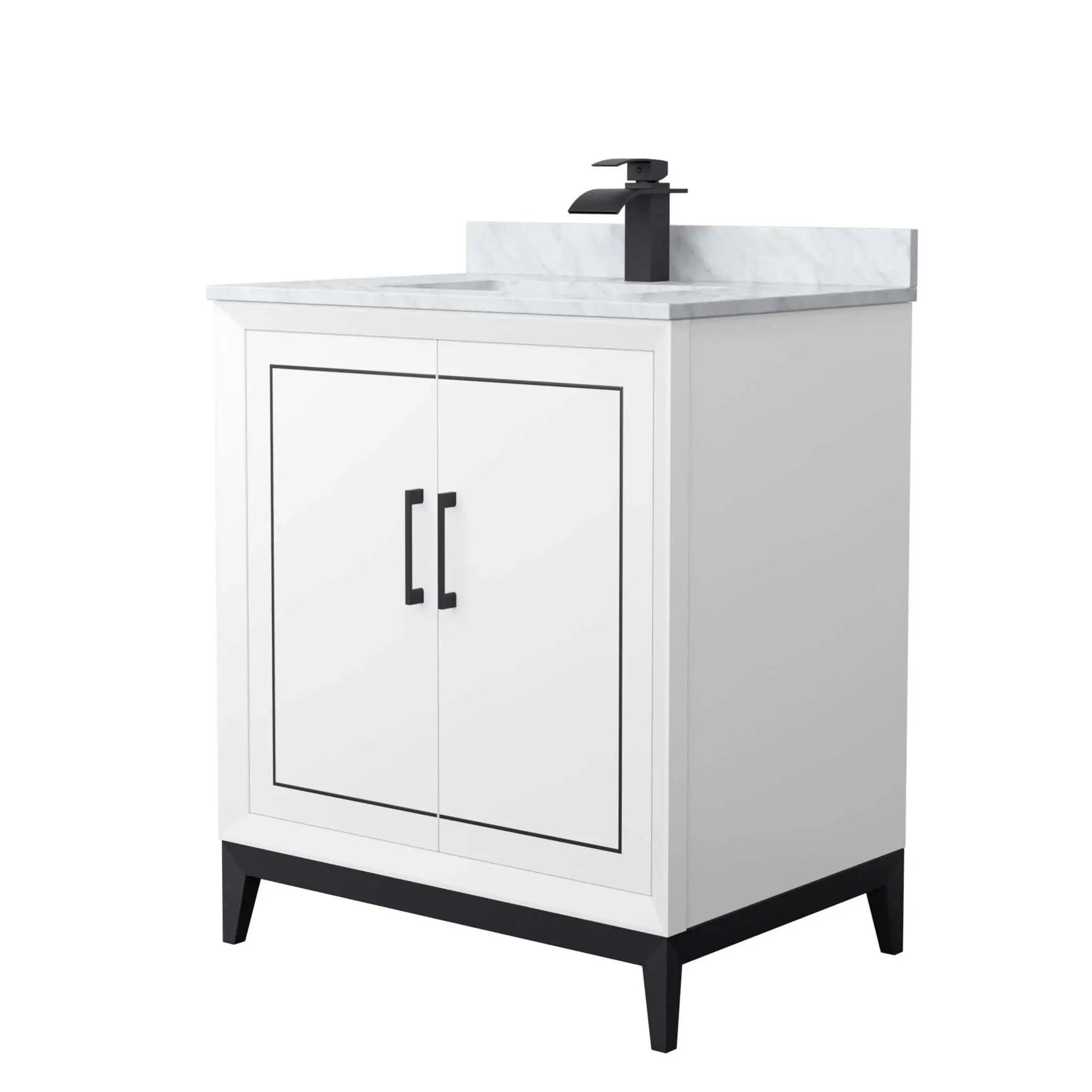 30" Marlena Single Bathroom Vanity in White with Matte Black Trim by Wyndham