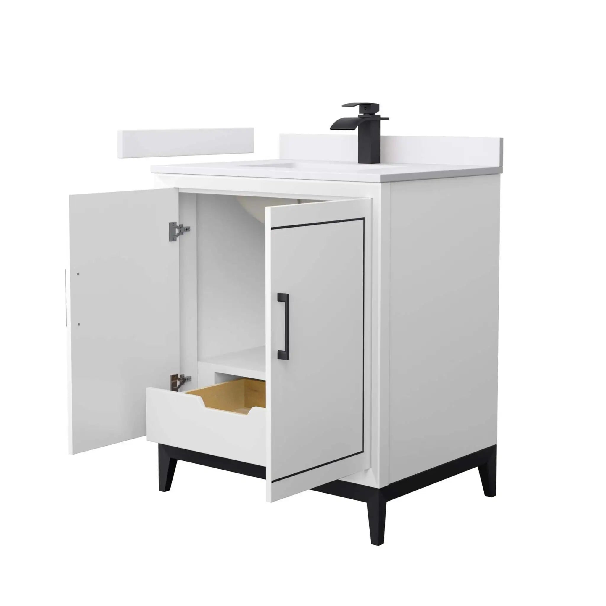 30" Marlena Single Bathroom Vanity in White with Matte Black Trim by Wyndham