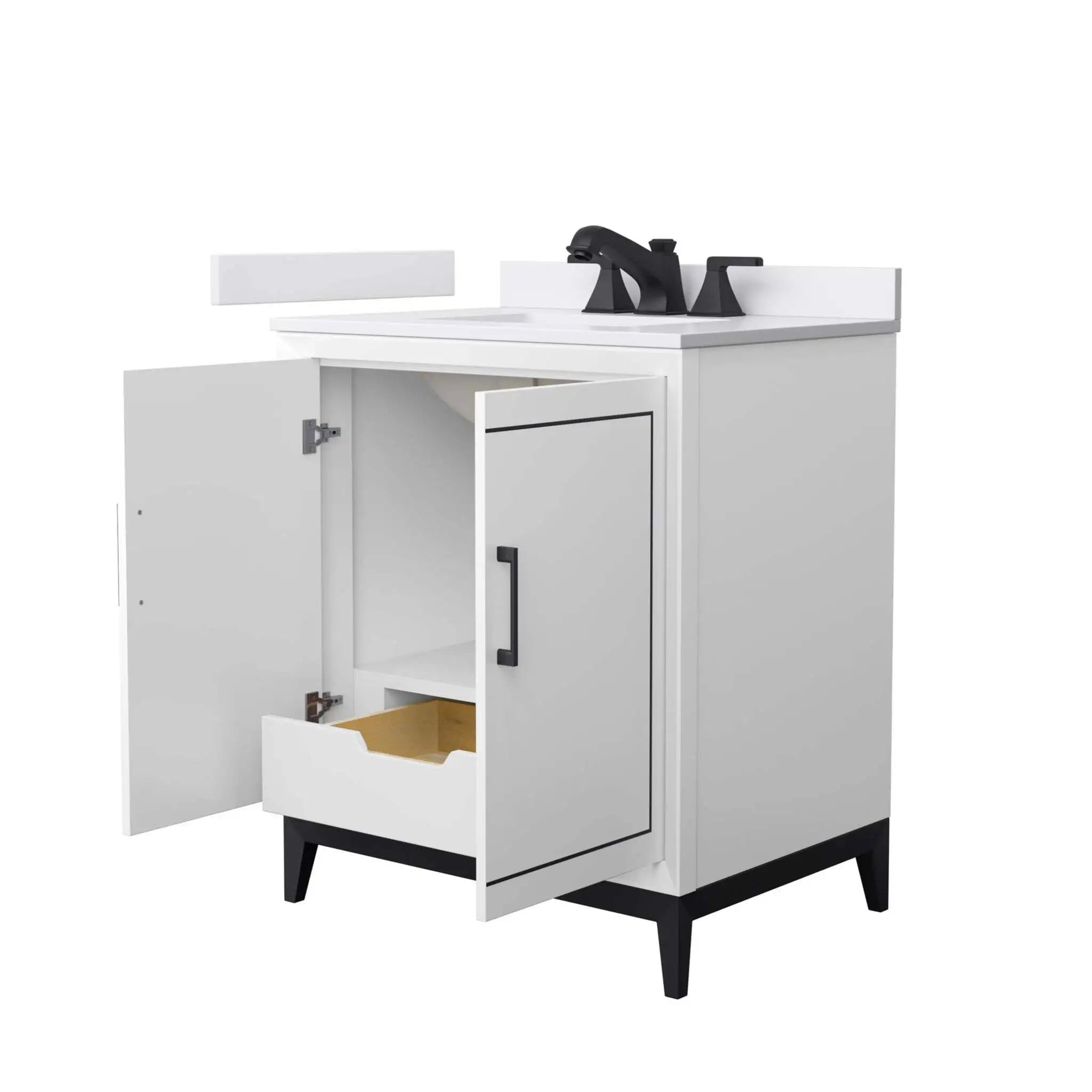 30" Marlena Single Bathroom Vanity in White with Matte Black Trim by Wyndham