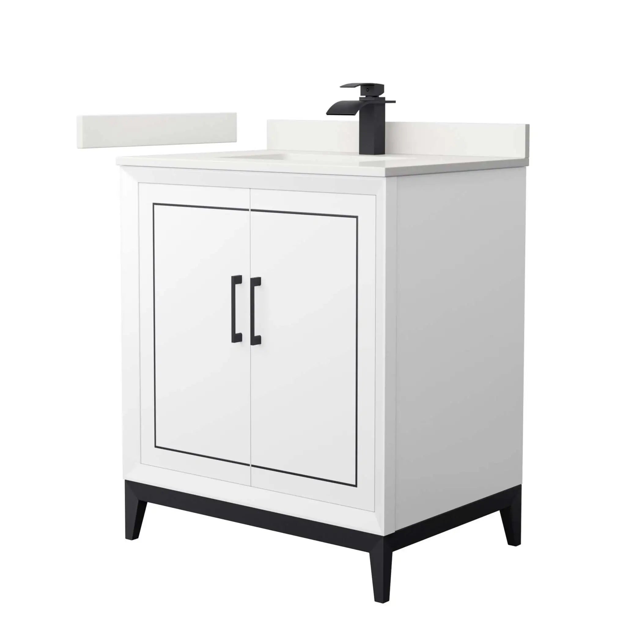 30" Marlena Single Bathroom Vanity in White with Matte Black Trim by Wyndham