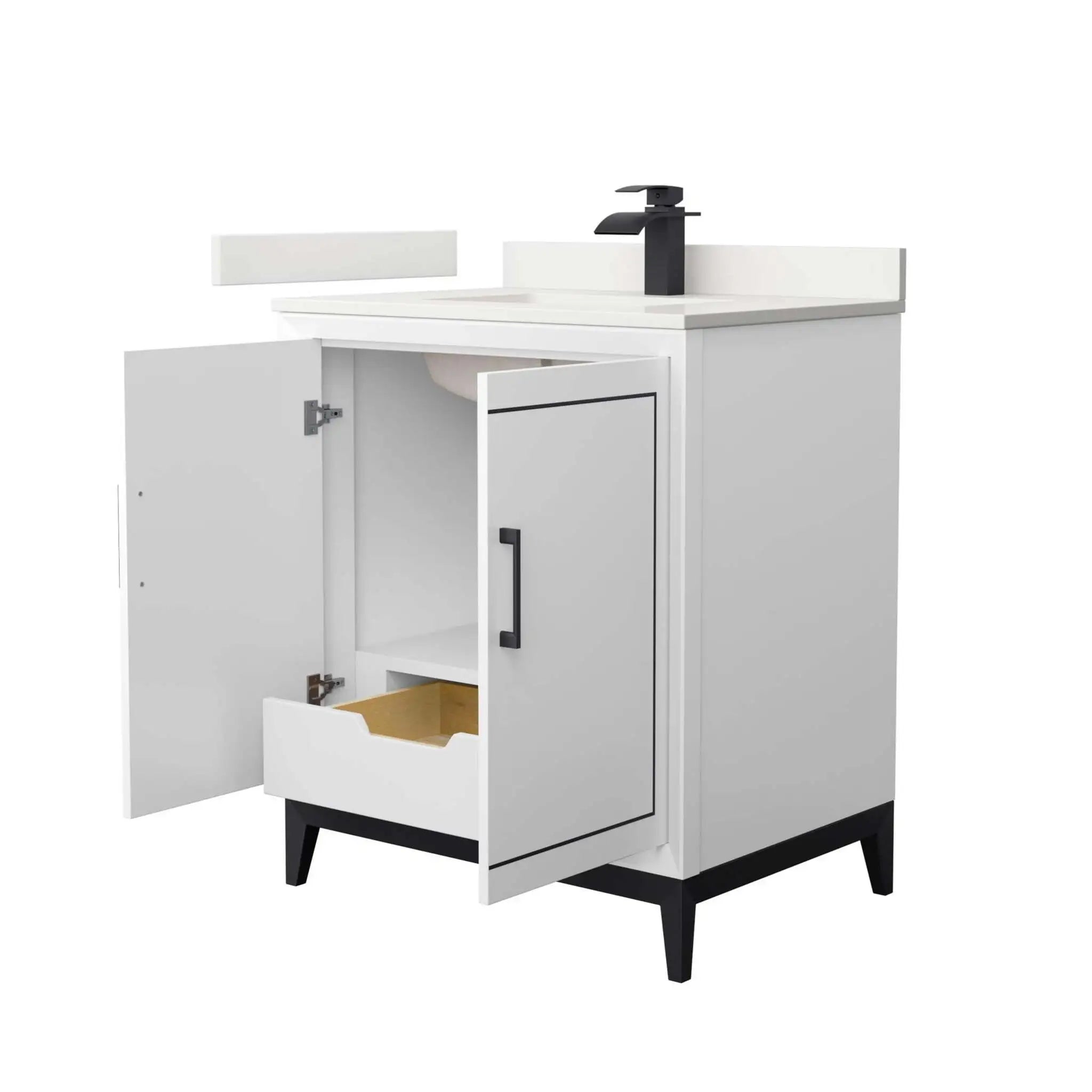 30" Marlena Single Bathroom Vanity in White with Matte Black Trim by Wyndham