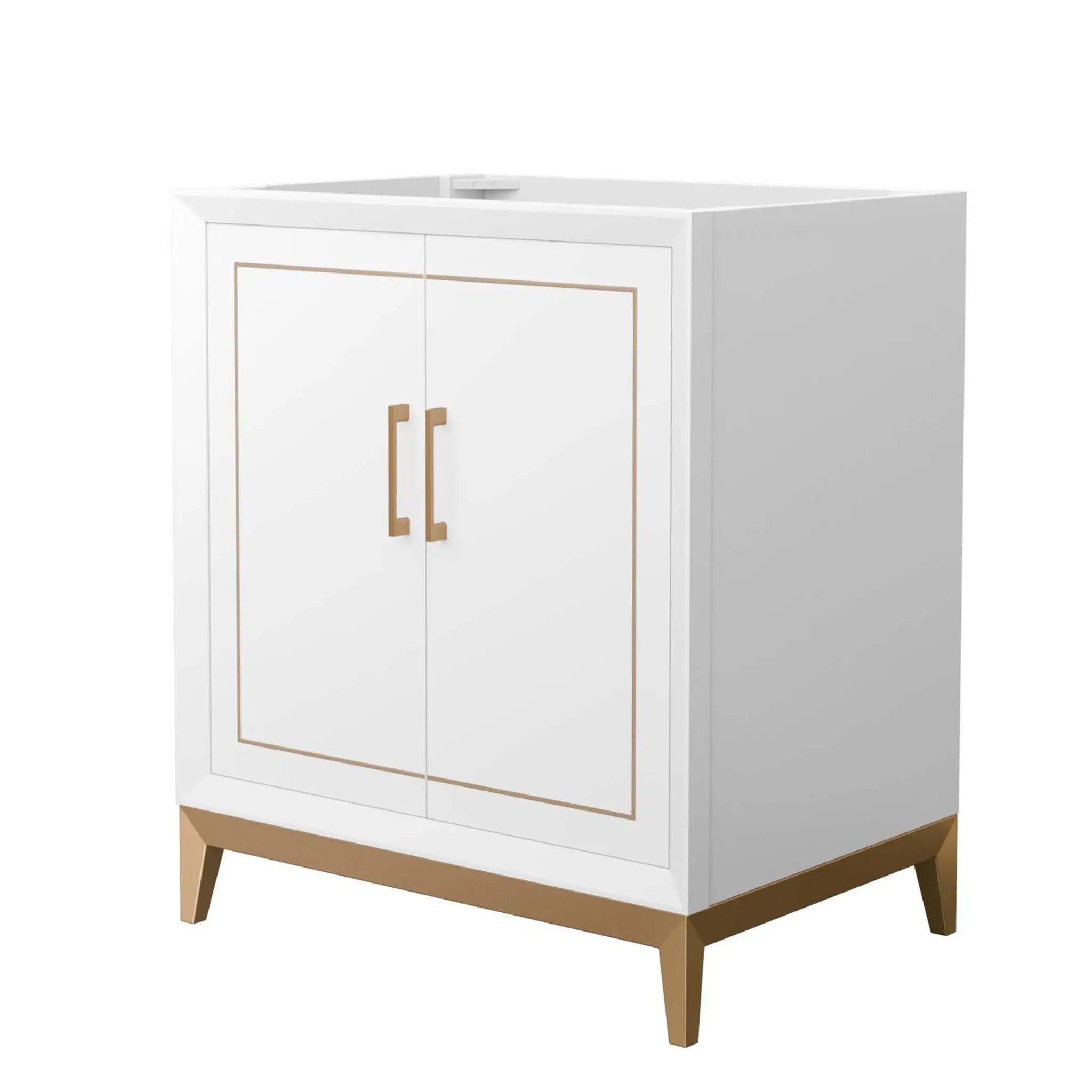 30" Marlena Single Bathroom Vanity in White with Satin Bronze Trim by Wyndham