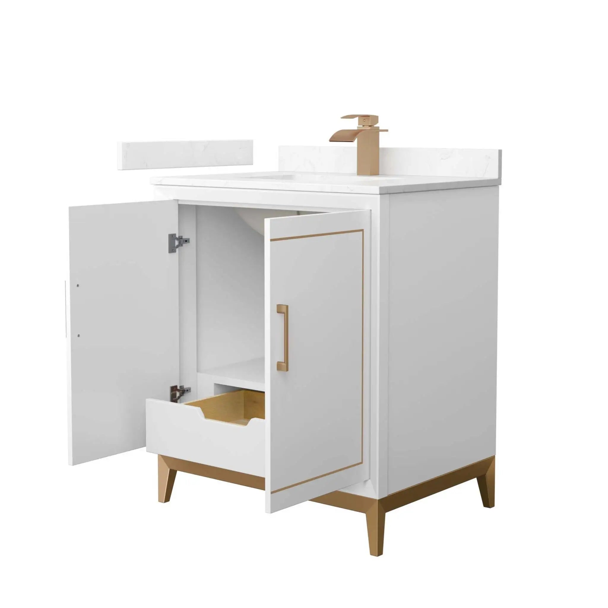 30" Marlena Single Bathroom Vanity in White with Satin Bronze Trim by Wyndham