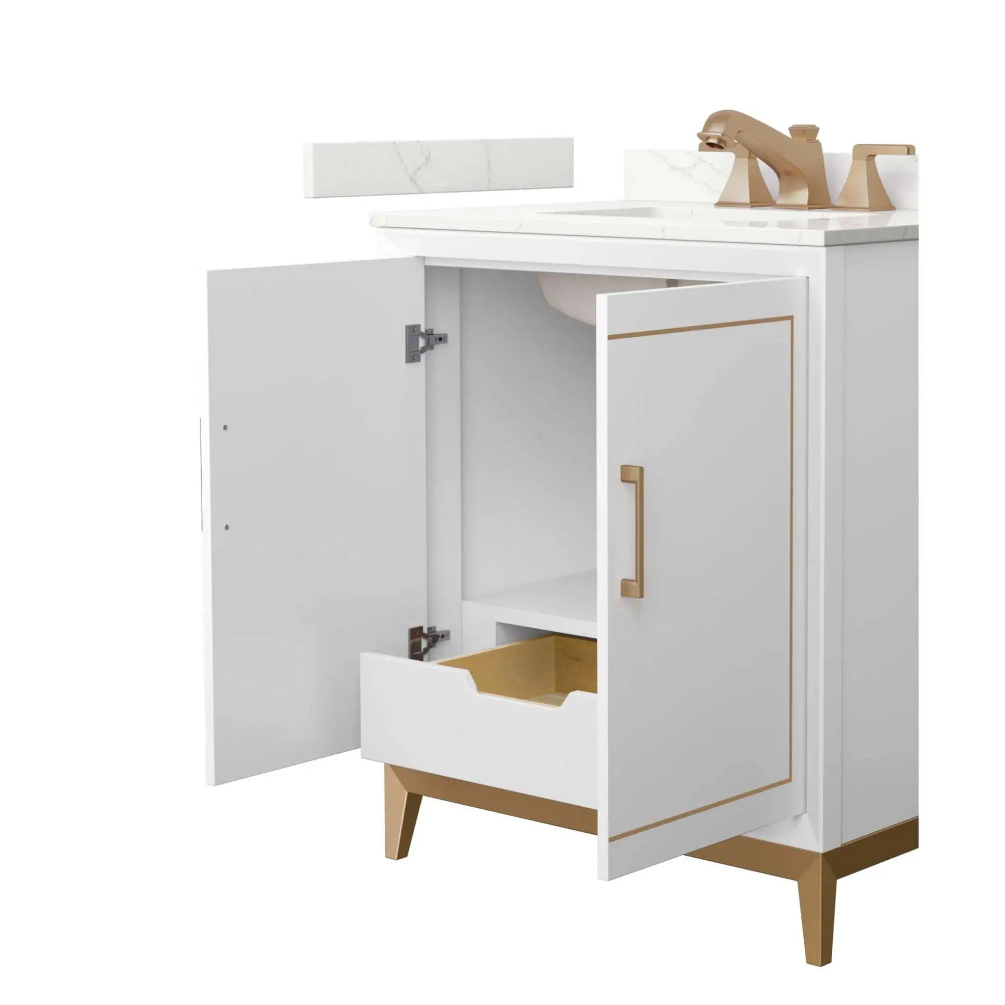30" Marlena Single Bathroom Vanity in White with Satin Bronze Trim by Wyndham