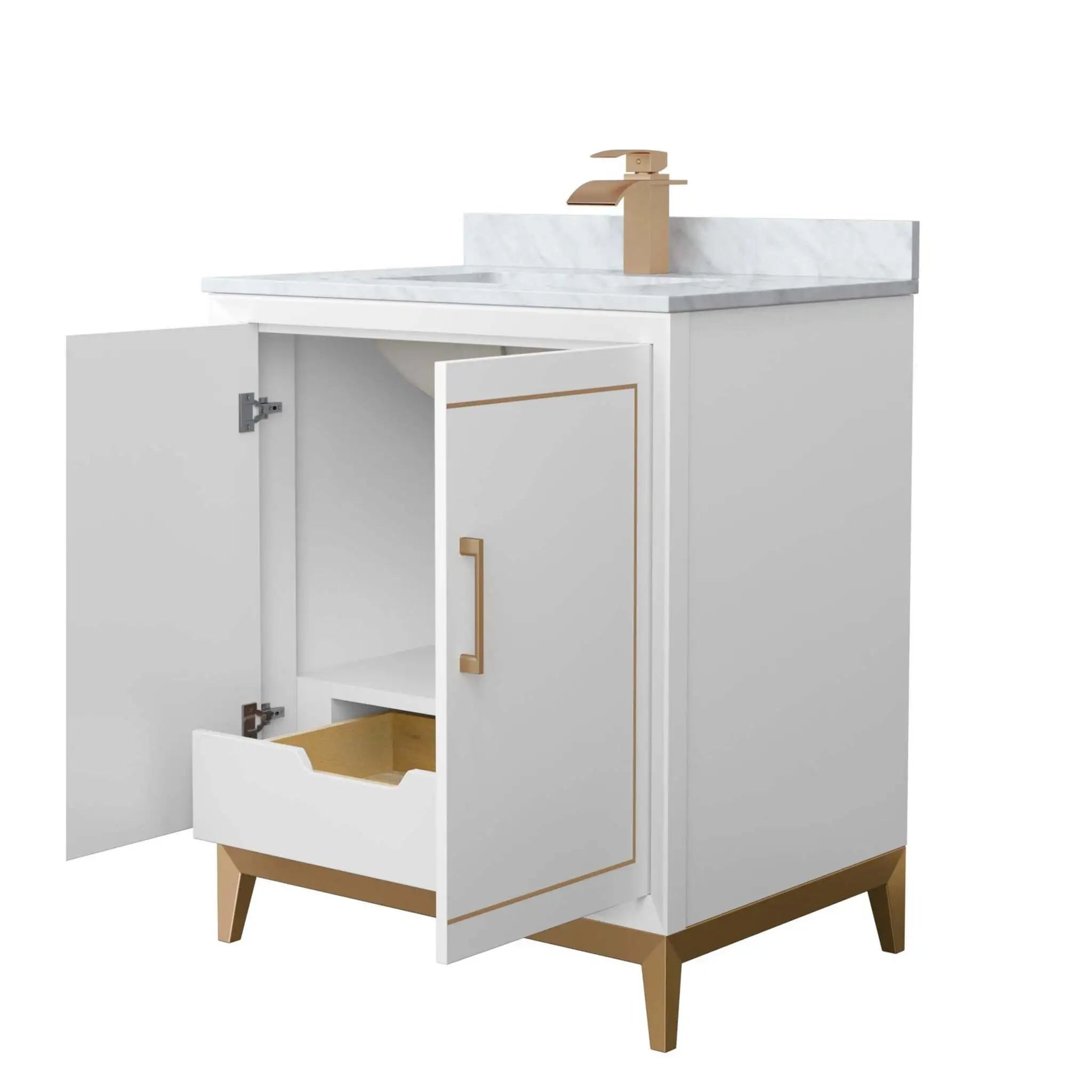 30" Marlena Single Bathroom Vanity in White with Satin Bronze Trim by Wyndham