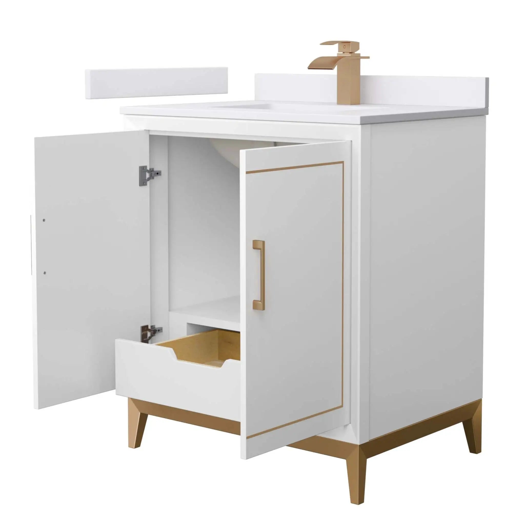 30" Marlena Single Bathroom Vanity in White with Satin Bronze Trim by Wyndham