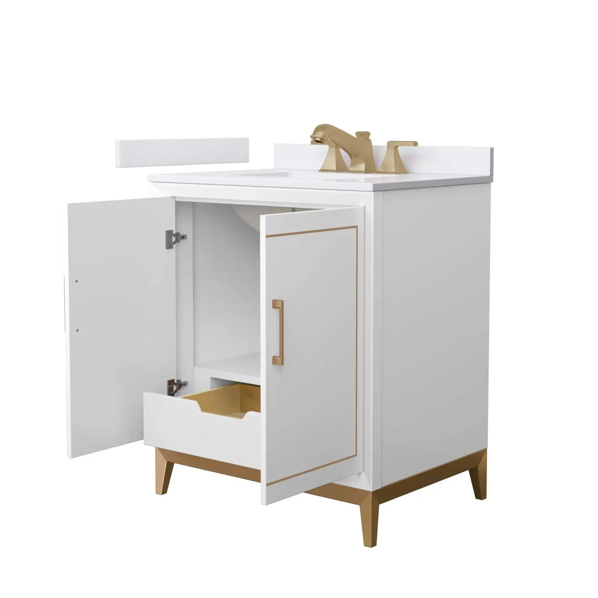 30" Marlena Single Bathroom Vanity in White with Satin Bronze Trim by Wyndham