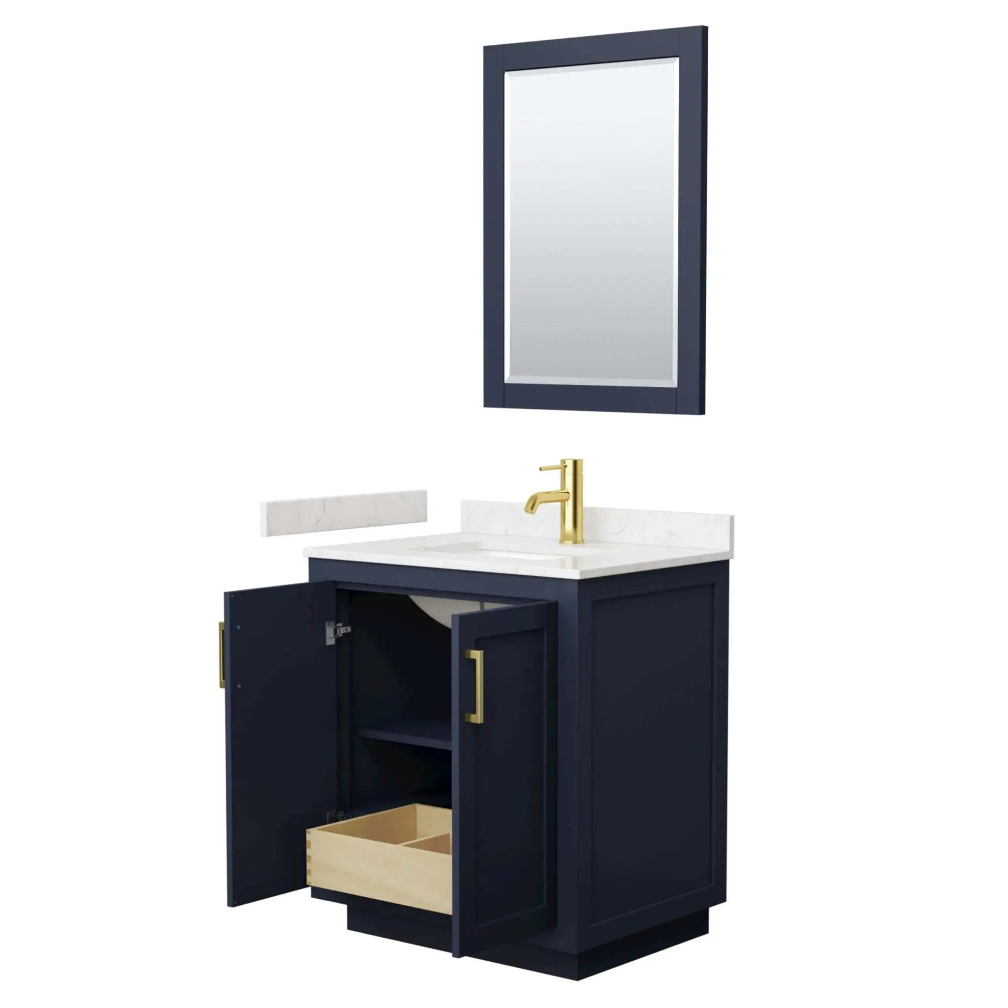 30" Miranda Single Bathroom Vanity in Dark Blue with Brushed Gold Trim & 24" Mirror by Wyndham