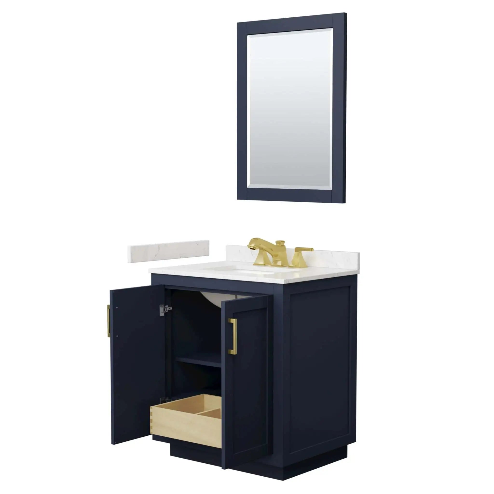 30" Miranda Single Bathroom Vanity in Dark Blue with Brushed Gold Trim & 24" Mirror by Wyndham