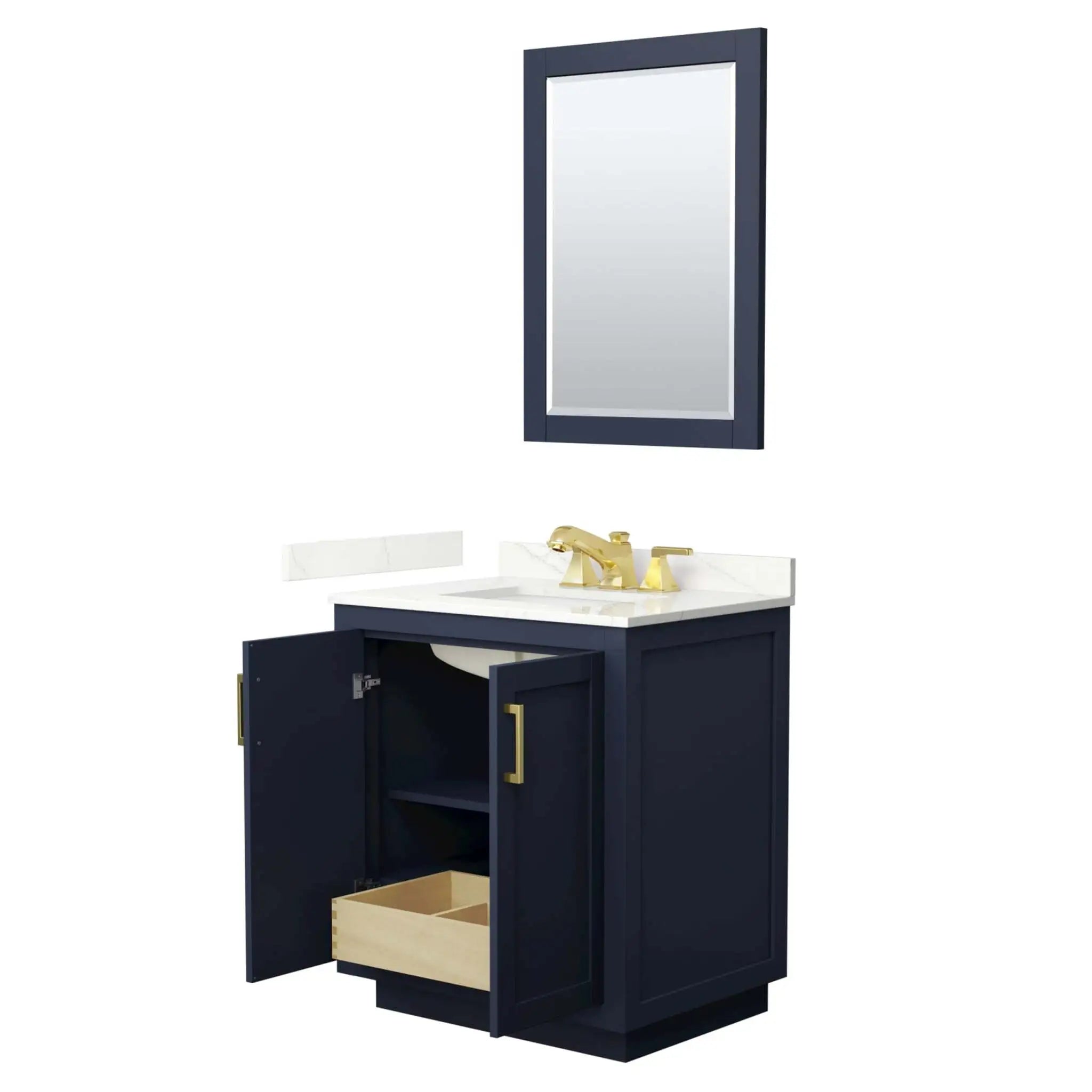 30" Miranda Single Bathroom Vanity in Dark Blue with Brushed Gold Trim & 24" Mirror by Wyndham