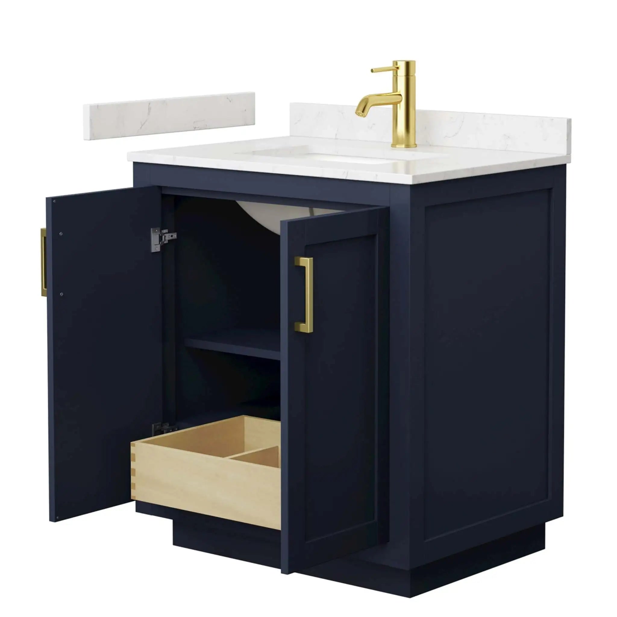 30" Miranda Single Bathroom Vanity in Dark Blue with Brushed Gold Trim by Wyndham