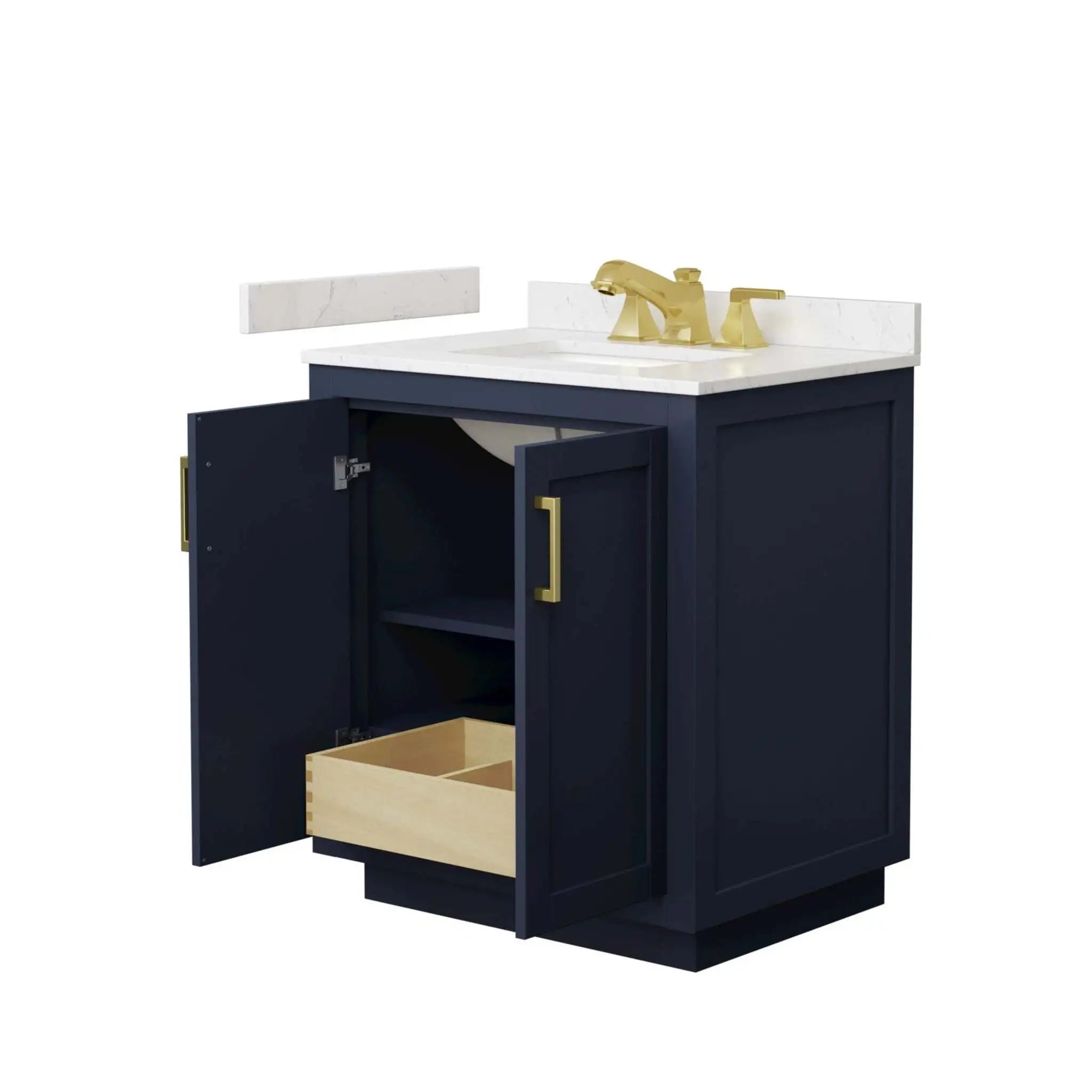 30" Miranda Single Bathroom Vanity in Dark Blue with Brushed Gold Trim by Wyndham