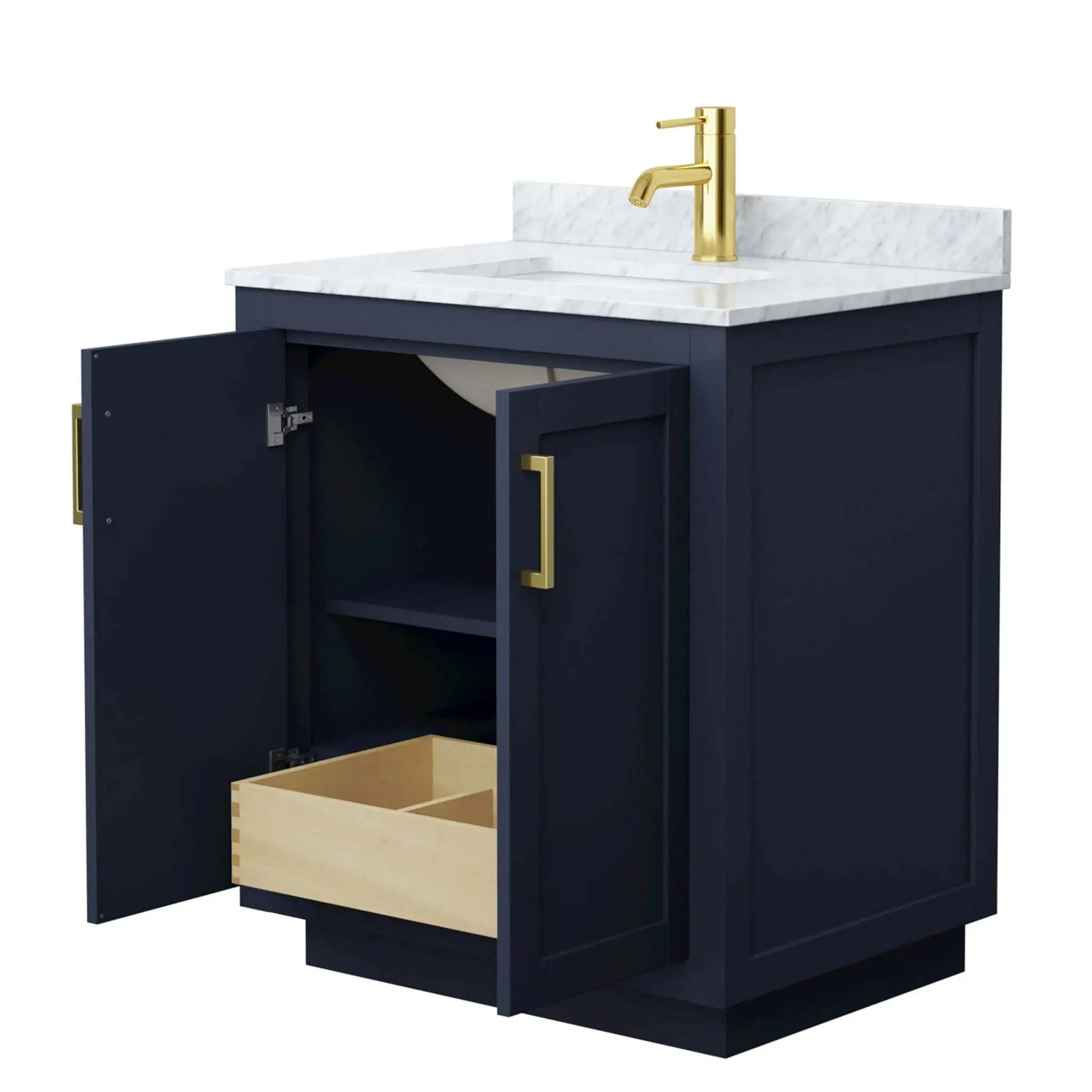 30" Miranda Single Bathroom Vanity in Dark Blue with Brushed Gold Trim by Wyndham