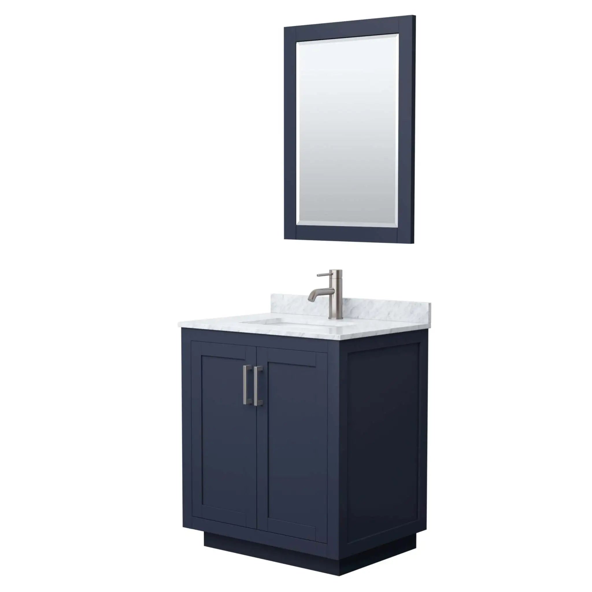 30" Miranda Single Bathroom Vanity in Dark Blue with Brushed Nickel Trim & 24" Mirror by Wyndham