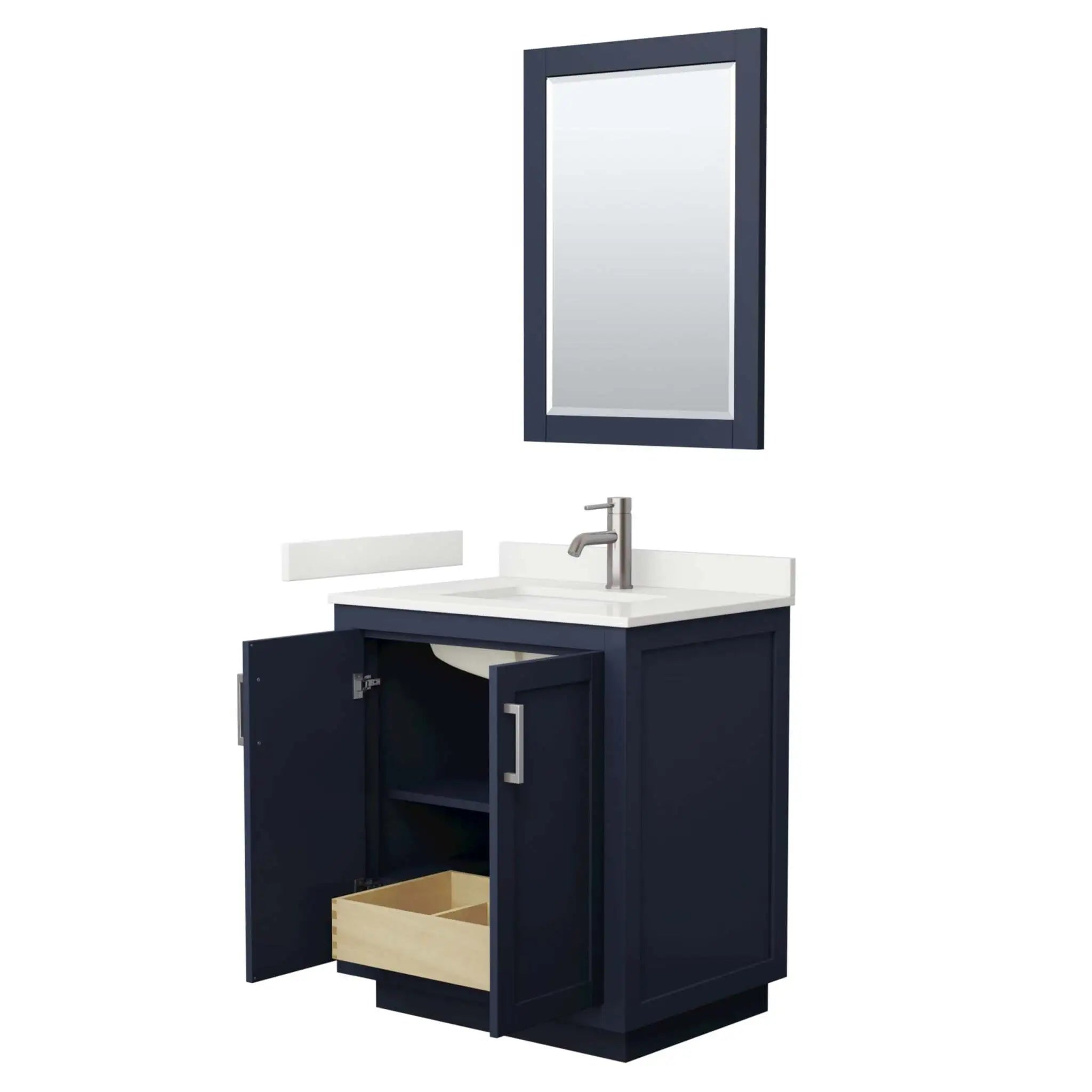 30" Miranda Single Bathroom Vanity in Dark Blue with Brushed Nickel Trim & 24" Mirror by Wyndham
