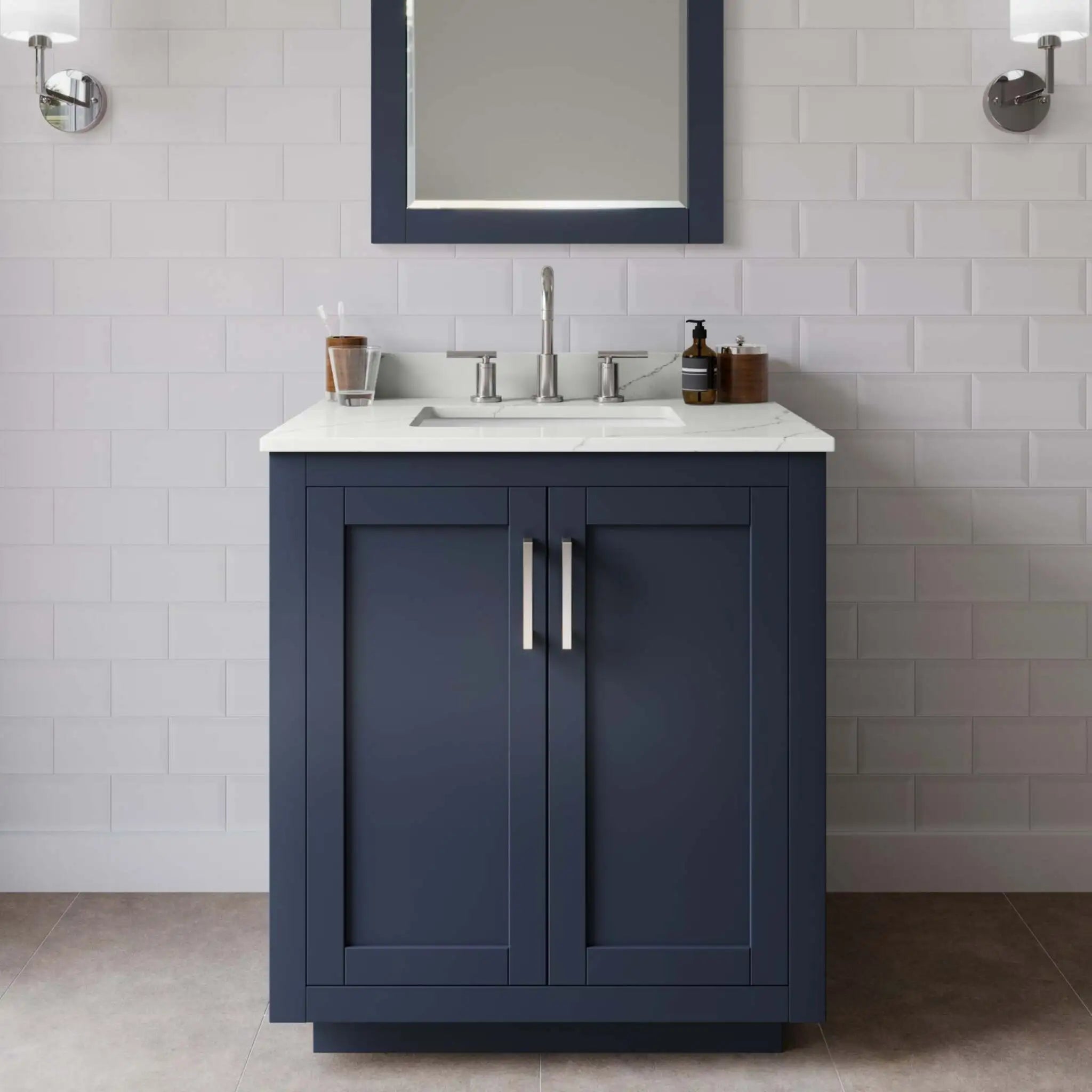 30" Miranda Single Bathroom Vanity in Dark Blue with Brushed Nickel Trim by Wyndham