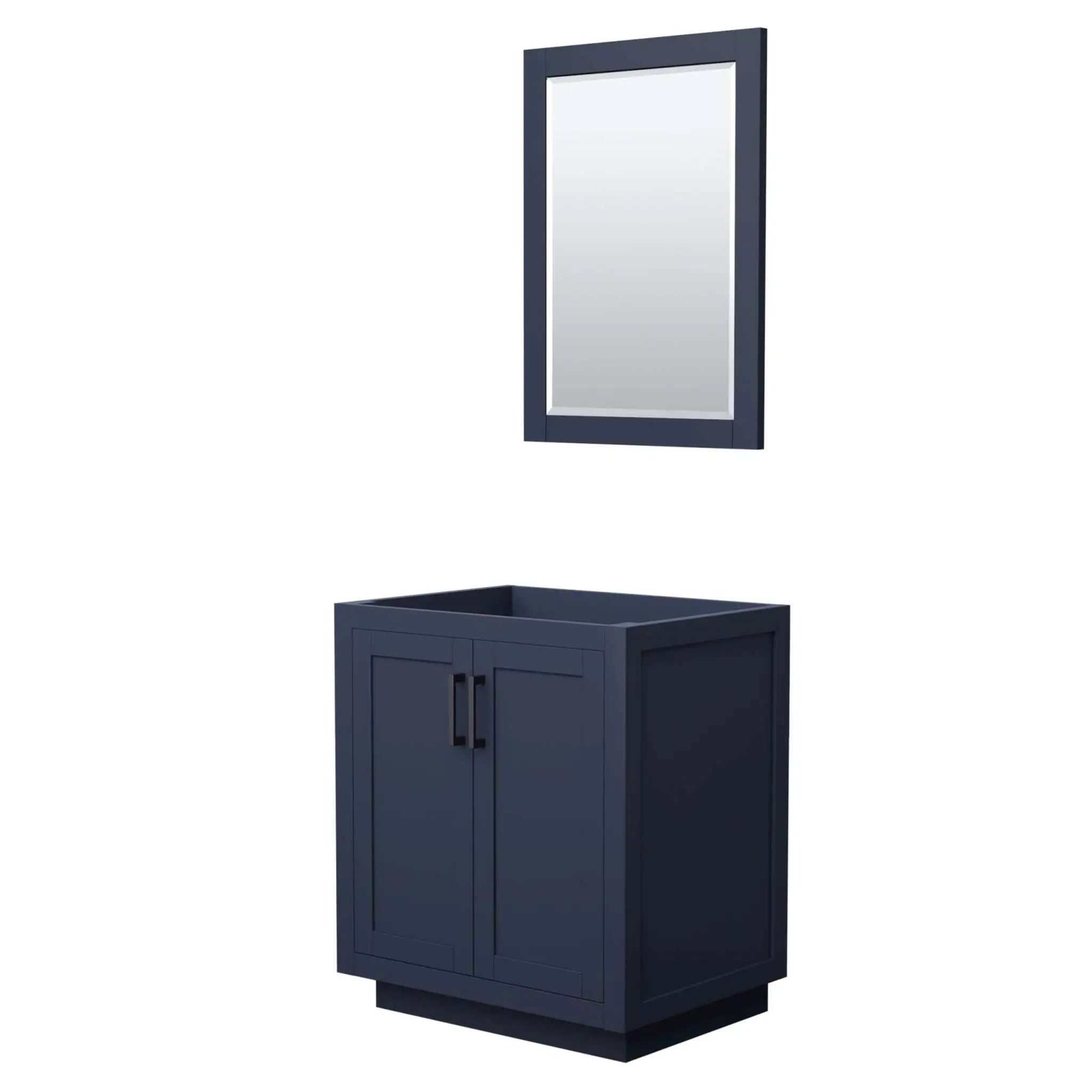 30" Miranda Single Bathroom Vanity in Dark Blue with Matte Black Trim & 24" Mirror by Wyndham