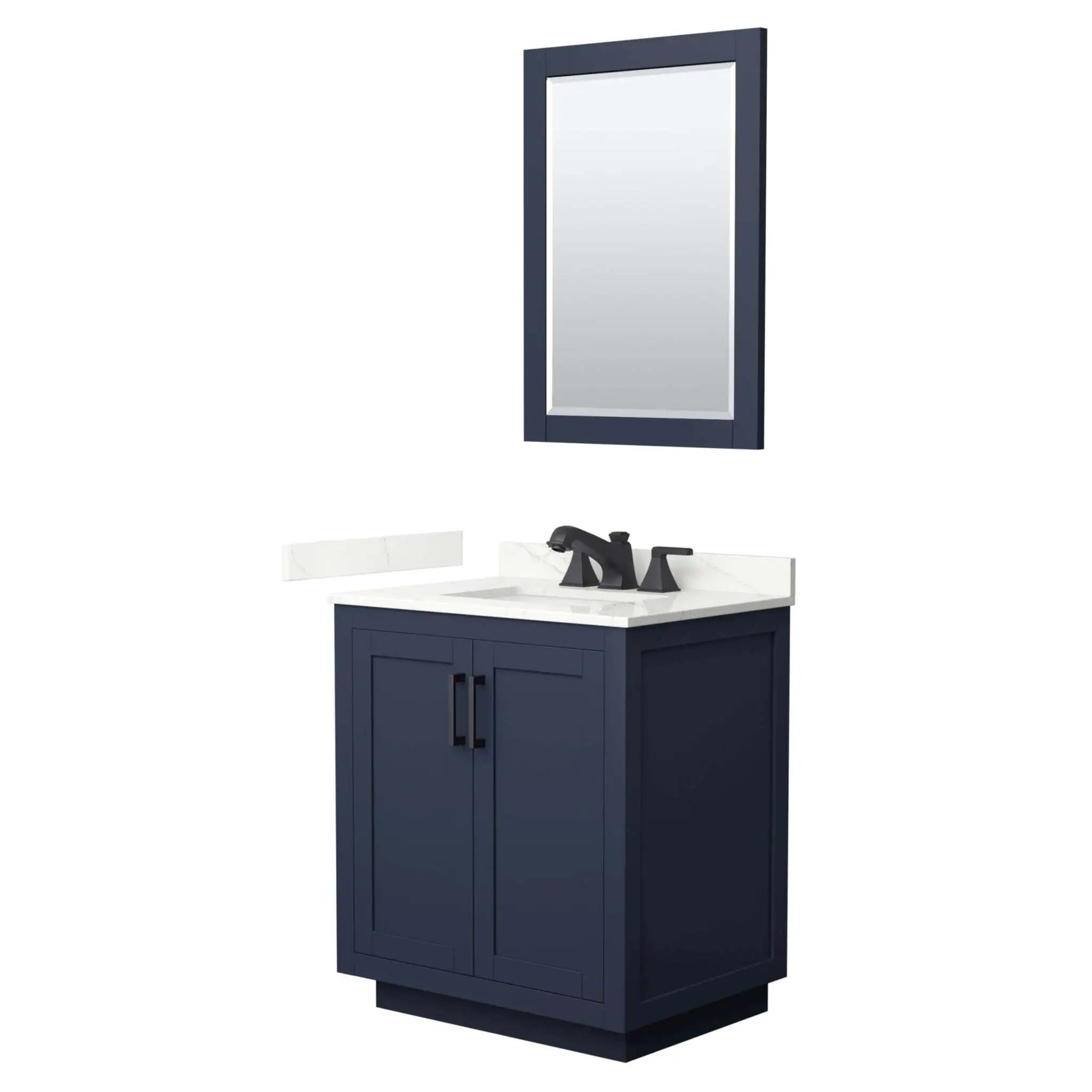 30" Miranda Single Bathroom Vanity in Dark Blue with Matte Black Trim & 24" Mirror by Wyndham