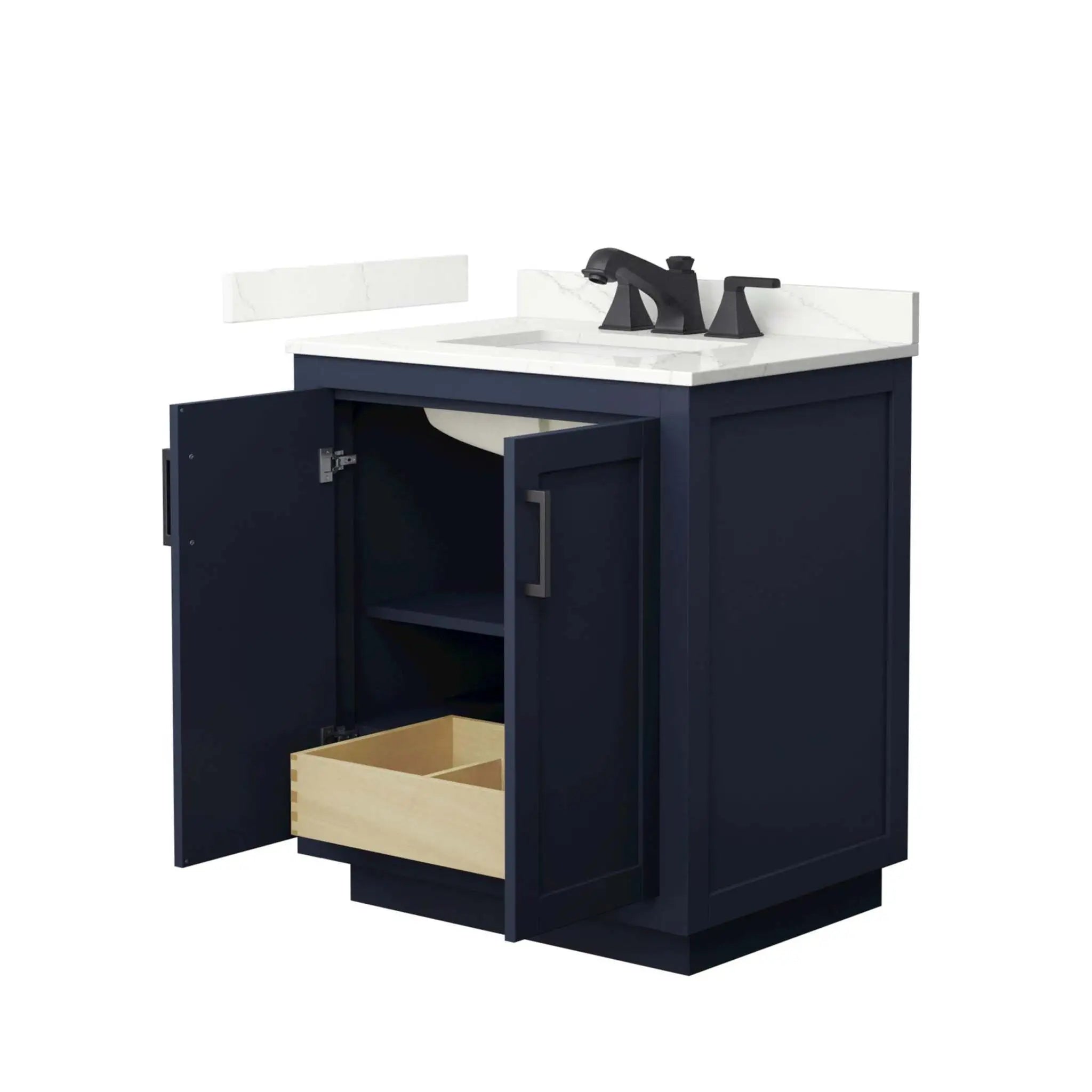 30" Miranda Single Bathroom Vanity in Dark Blue with Matte Black Trim by Wyndham