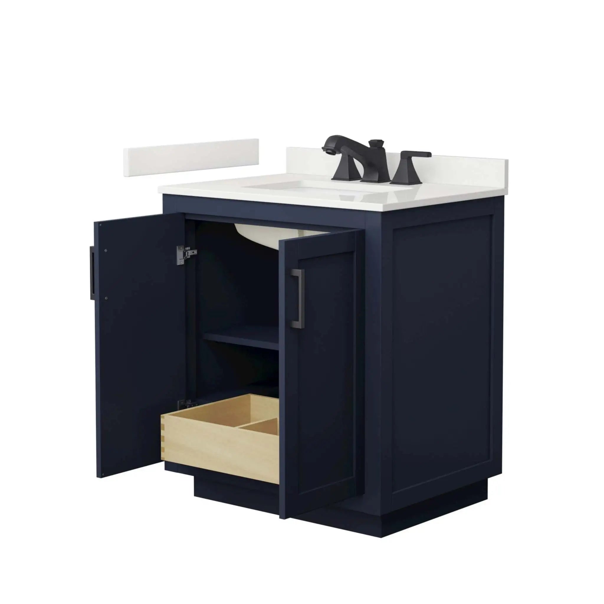 30" Miranda Single Bathroom Vanity in Dark Blue with Matte Black Trim by Wyndham