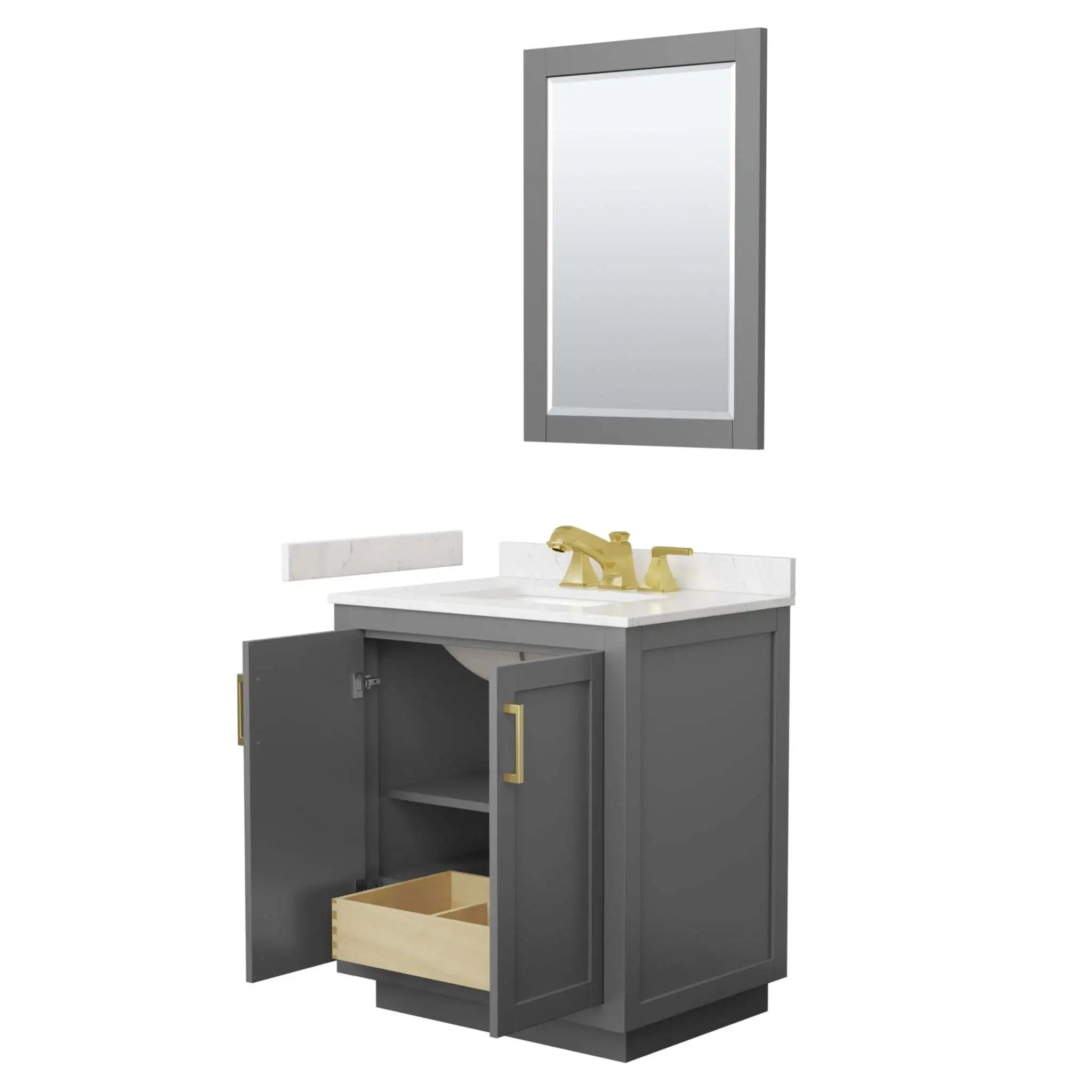 30" Miranda Single Bathroom Vanity in Dark Gray with Brushed Gold Trim & 24" Mirror by Wyndham