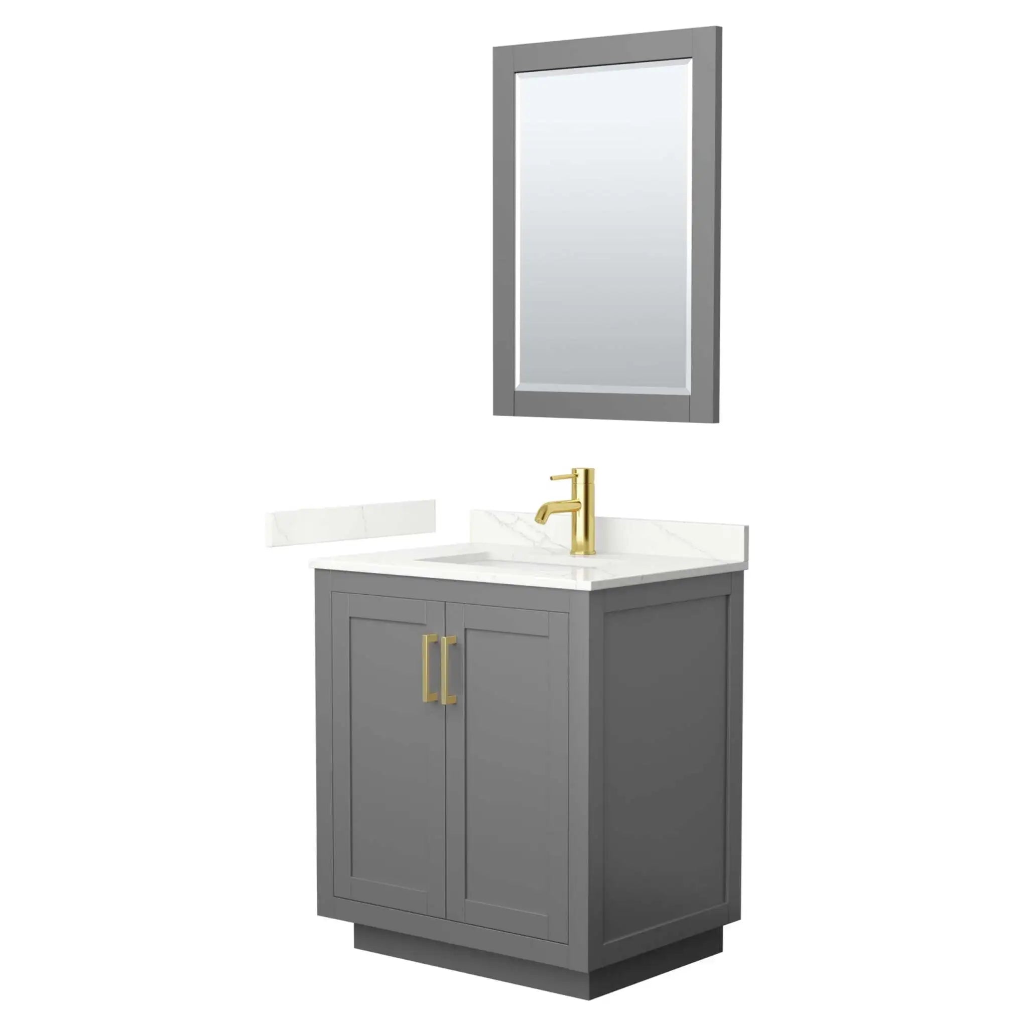 30" Miranda Single Bathroom Vanity in Dark Gray with Brushed Gold Trim & 24" Mirror by Wyndham