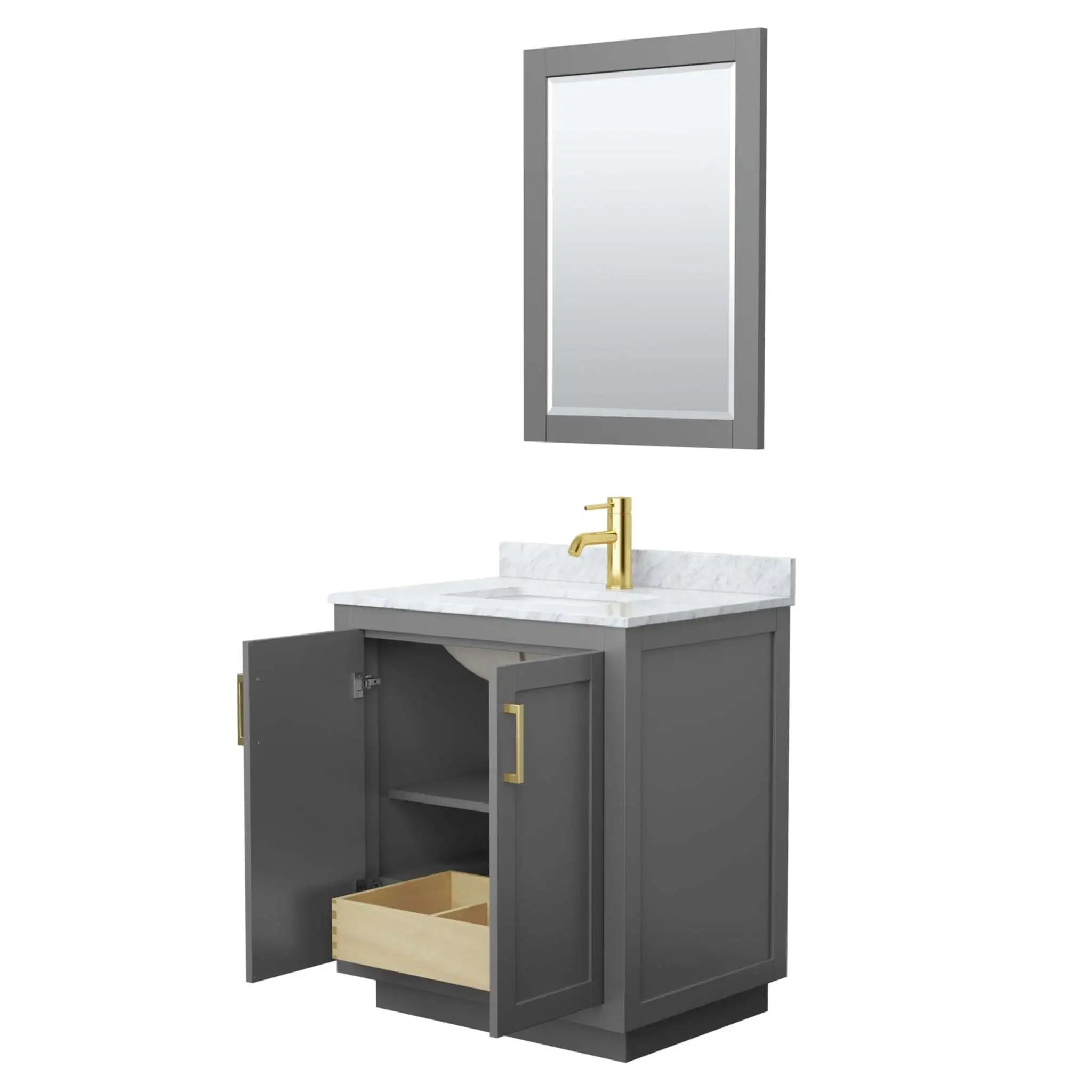 30" Miranda Single Bathroom Vanity in Dark Gray with Brushed Gold Trim & 24" Mirror by Wyndham