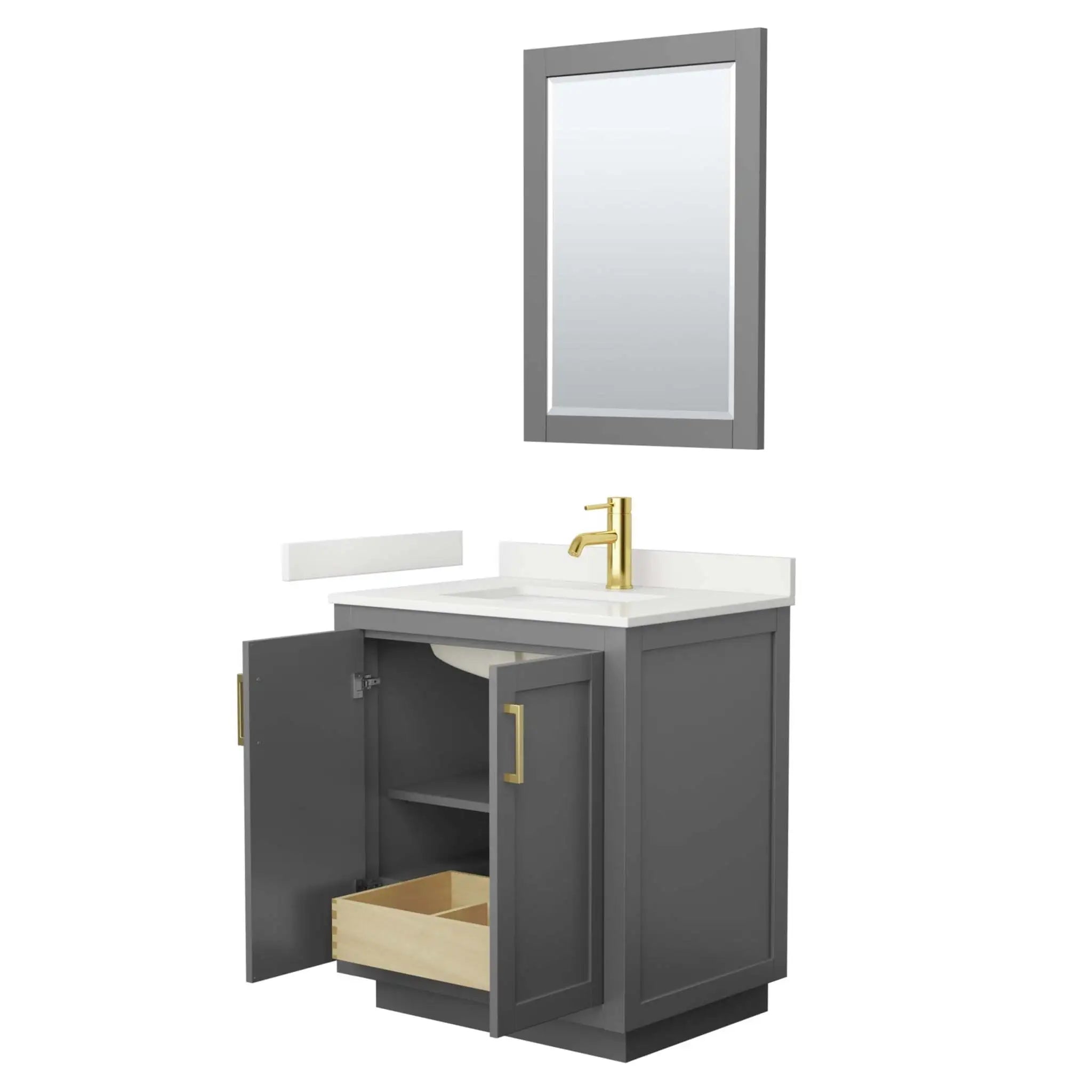 30" Miranda Single Bathroom Vanity in Dark Gray with Brushed Gold Trim & 24" Mirror by Wyndham