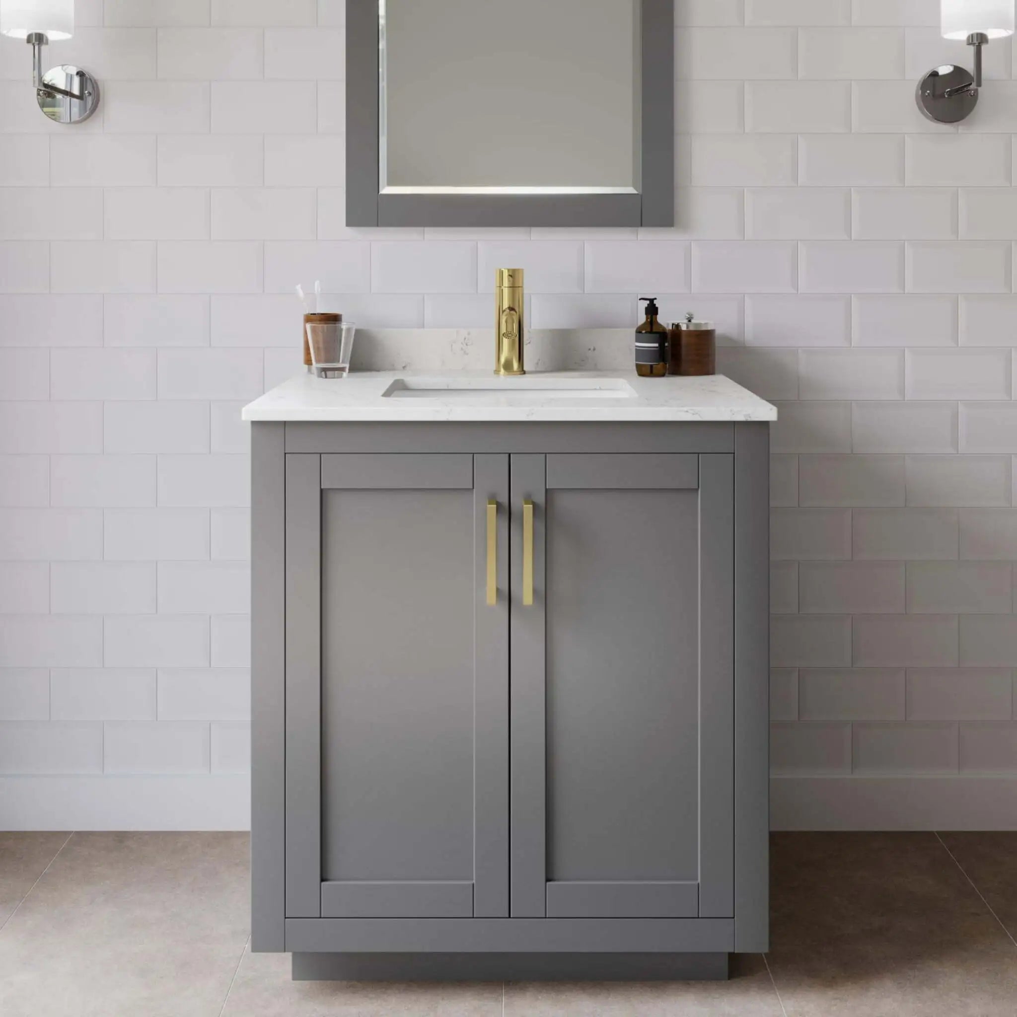 30" Miranda Single Bathroom Vanity in Dark Gray with Brushed Gold Trim by Wyndham
