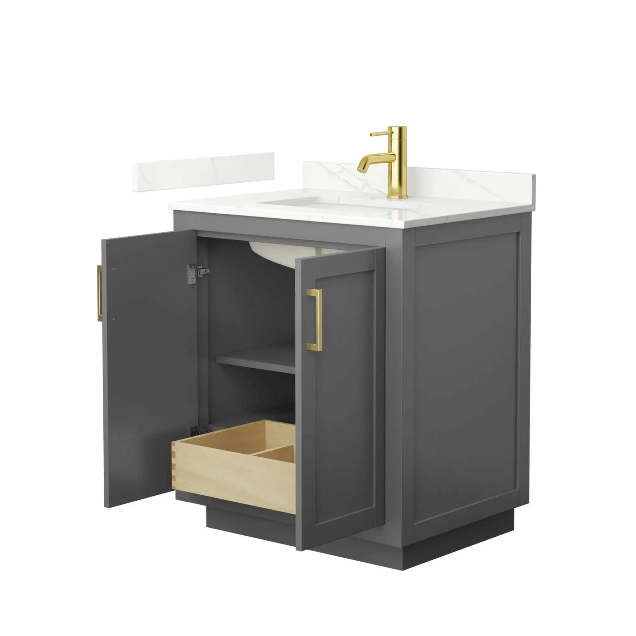 30" Miranda Single Bathroom Vanity in Dark Gray with Brushed Gold Trim by Wyndham